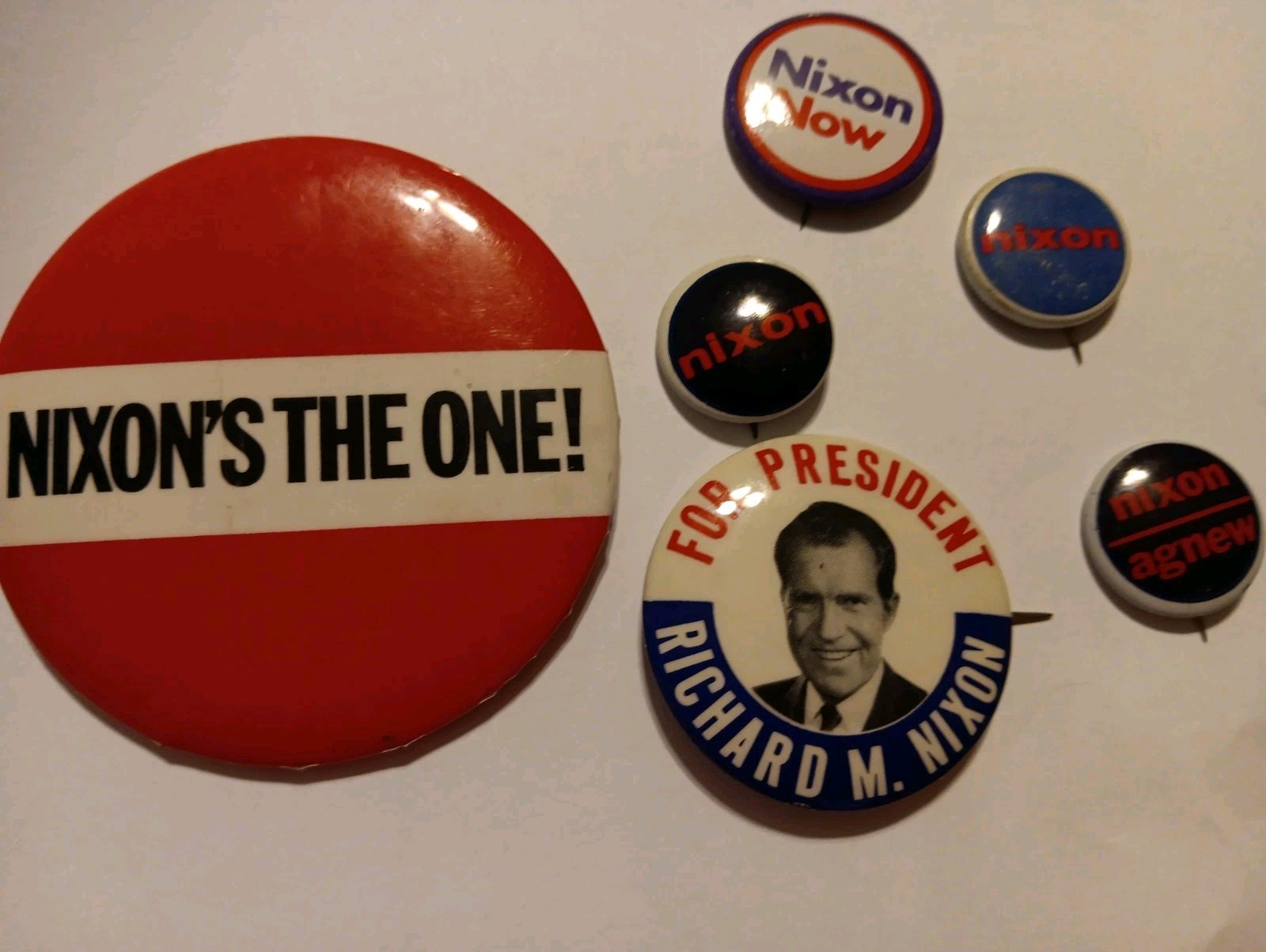 Lot of 6 President Richard Nixon Campaign Pinback Pins, Vintage Originals
