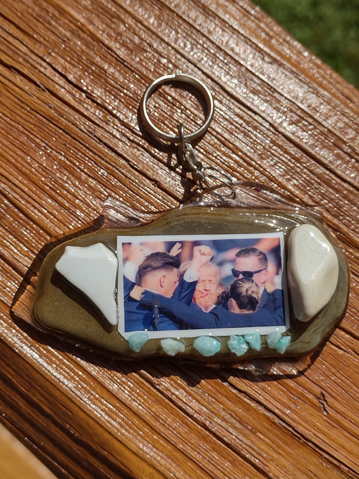 President Trump FIGHT Keychain 6/11 HANDMADE STONE, BEACH GLASS
