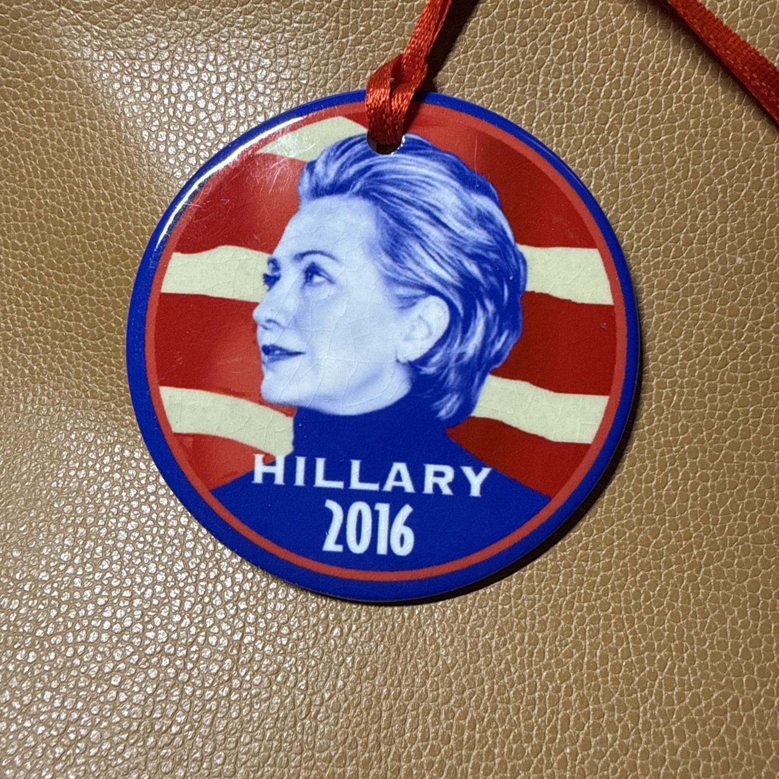 Hillary Clinton 2016 Campaign Ornament Badge – Patriotic Ribbon – Blue Profile