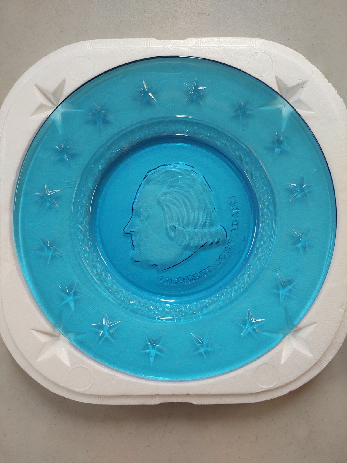 Wheaton Nuline Millville New Jersey John Adams Presidential Plate Blue Glass