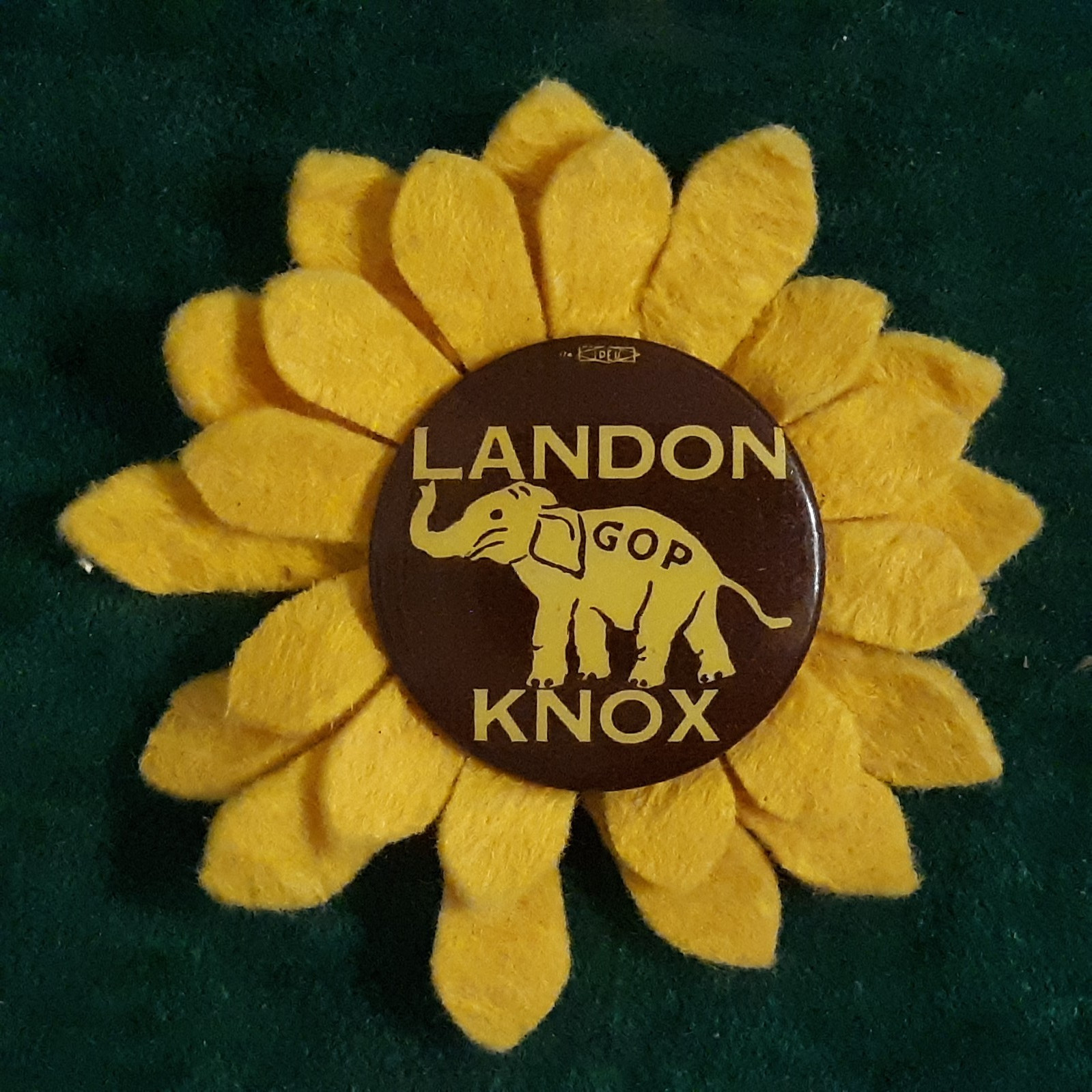 Vintage 1936 Landon-Knox Presidential Campaign Pin – GOP Elephant on Felt Flower