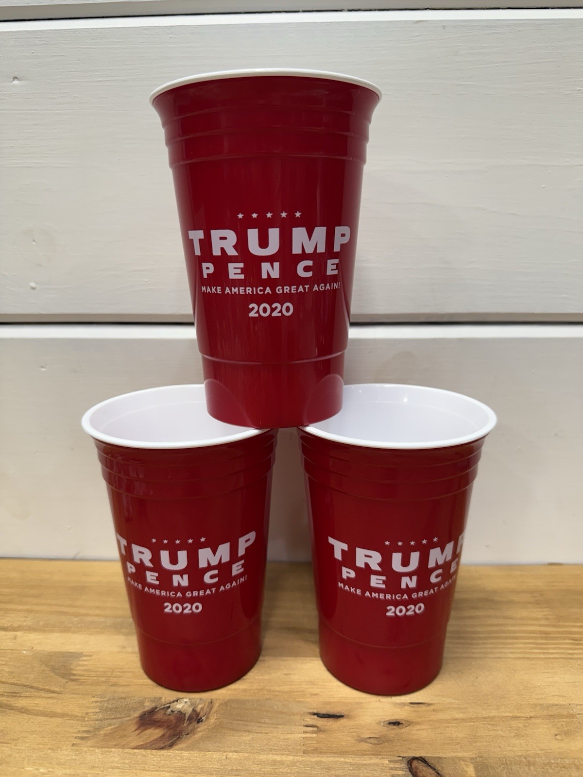 3 Trump Pence Red Cups 2020 Hard Plastic Make America Great Again Presidential
