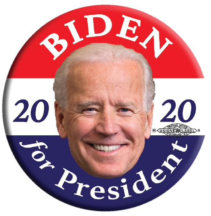 2020 JOE BIDEN FOR PRESIDENT CAMPAIGN BUTTON 3″ UNION PRINTED, jb2020