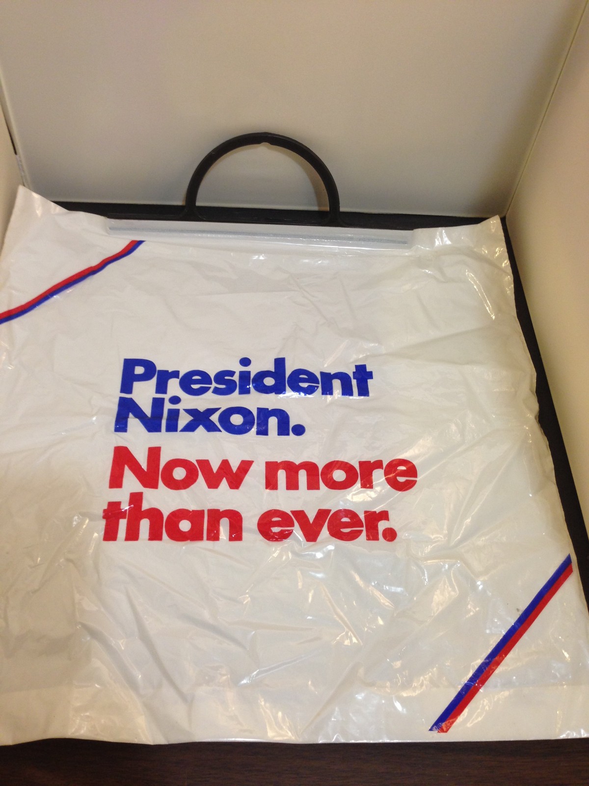 1972 President Nixon Campaign Now More Than Ever Plastic Tote Bag Snap Handle