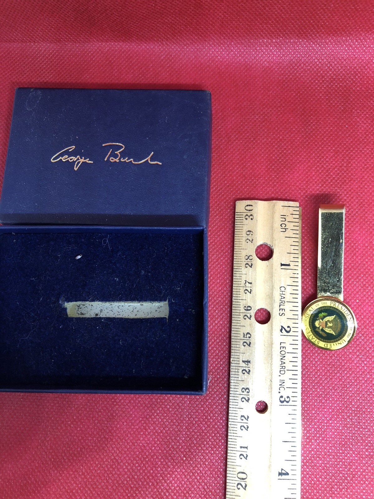 George Bush Presidential Seal Tie Bar Signed Box Included