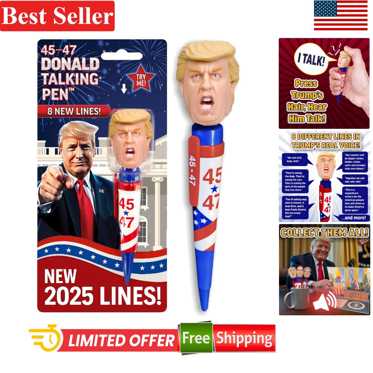 Donald Trump Talking Pen with 8 Hilarious Quotes – Unique Gag Gift for All Ages