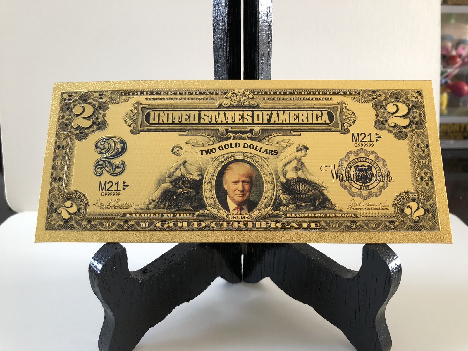 Donald Trump 2024 Golden $2 Banknote Money President MAGA Novelty Fight Save