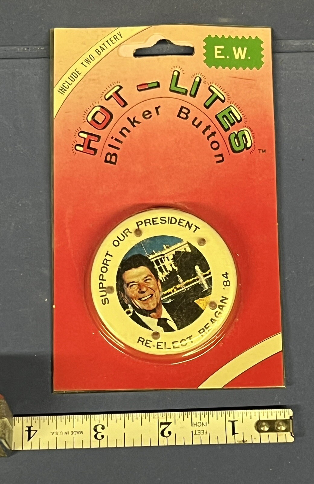 Vtg NOS Political Musical & Blinker Button “RE-ELECT REAGAN 84” PIN BACK VP Bush