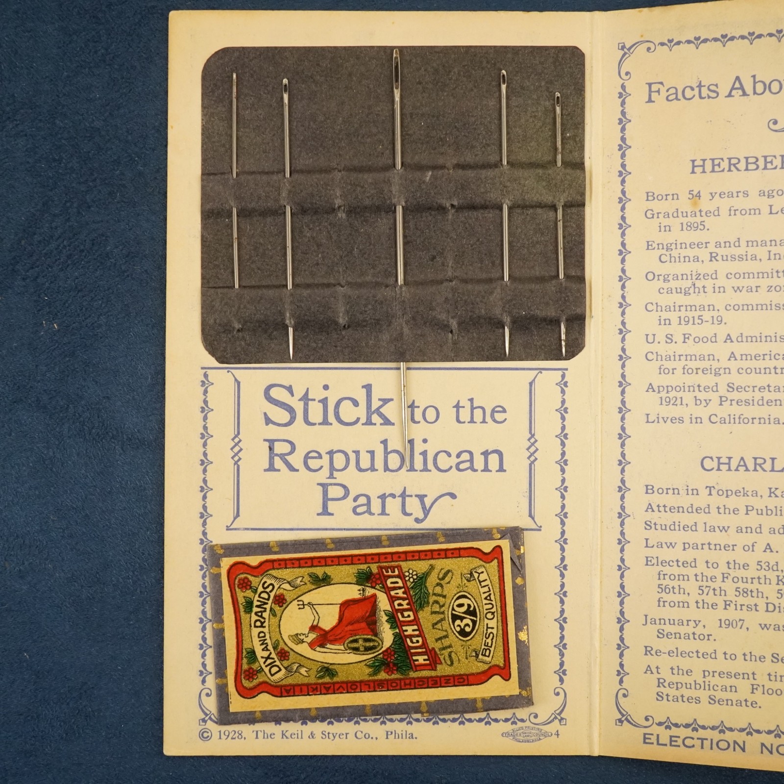 1928 Herbert Hoover Promotional Sewing Kit with Needles – Free Shipping USA