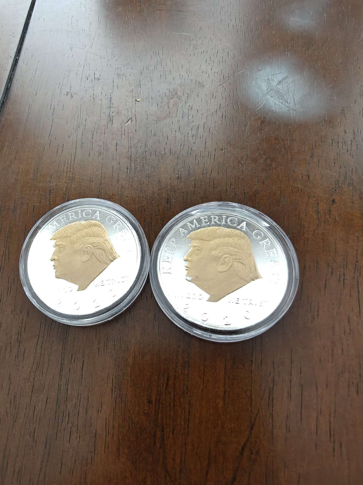2 Trump Coins-Silver And Gold Plated- YEAR 2020