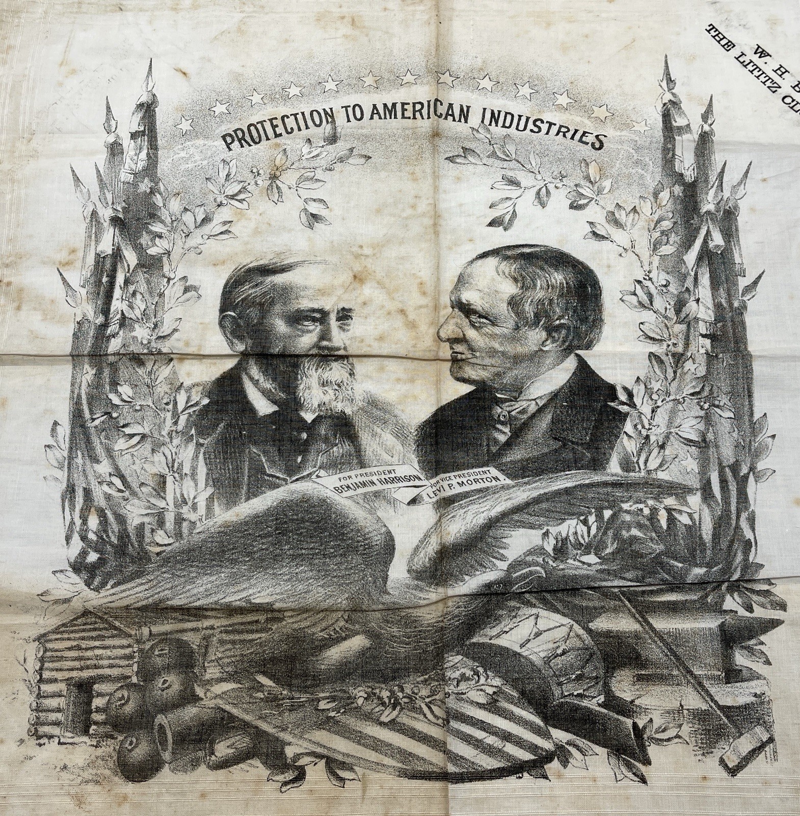 Presidential Political Handkerchief Bandana Benjamin Harrison/Levi Morton 1880’s