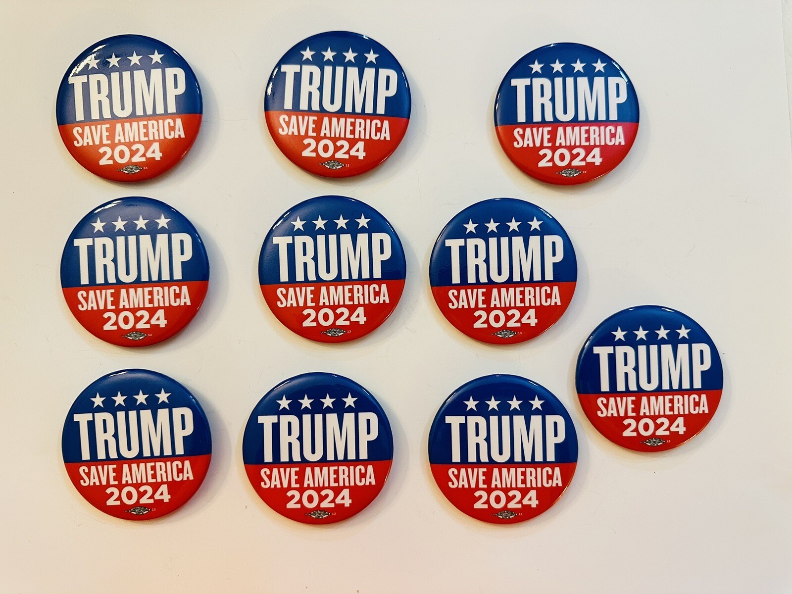 Set Of 10-2-1/2” Trump Save America Safety Pin Back Buttons
