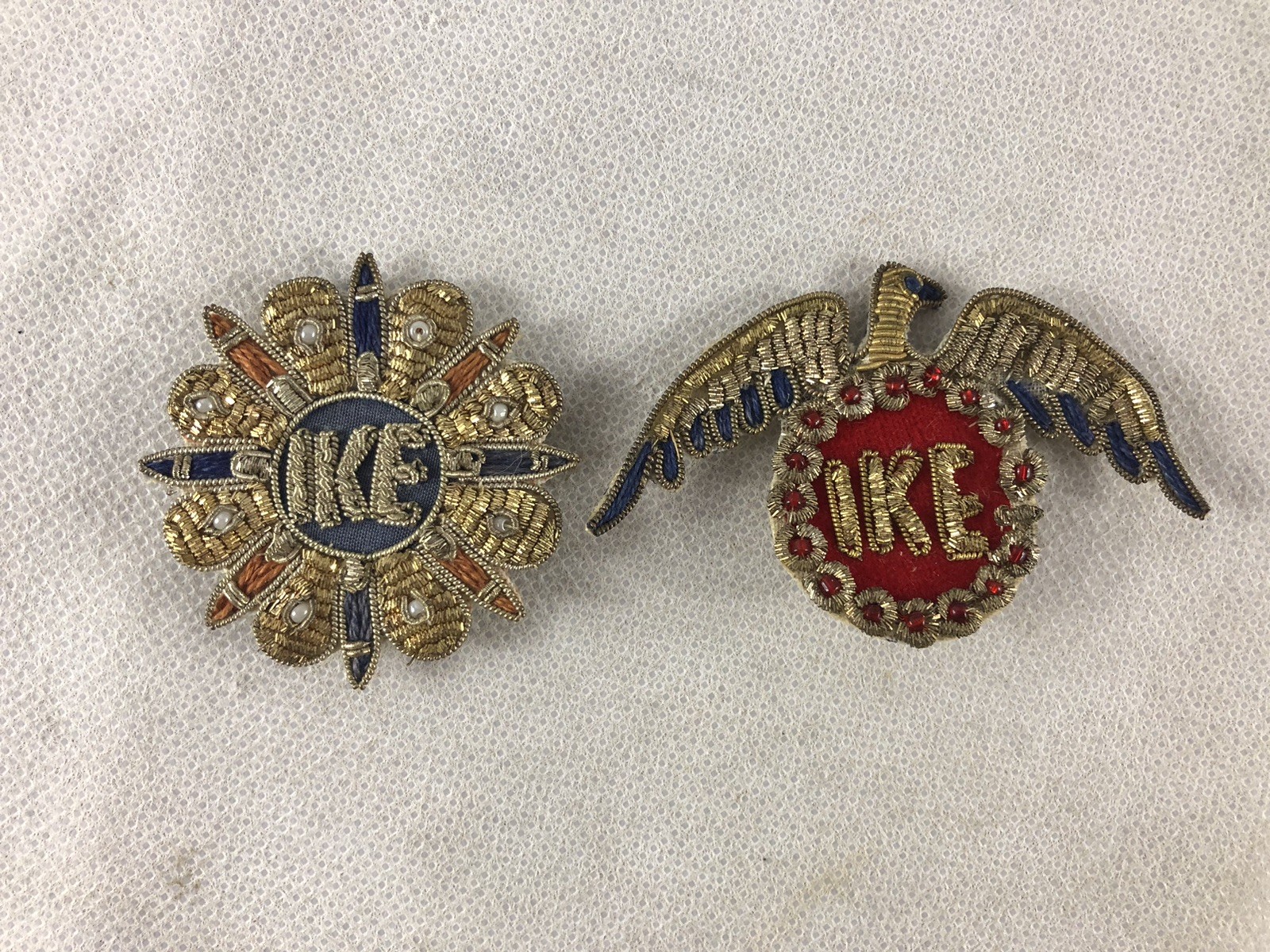 Vintage Embroidered “IKE” President Eisenhower Campaign Pins, 1959 India Visit?