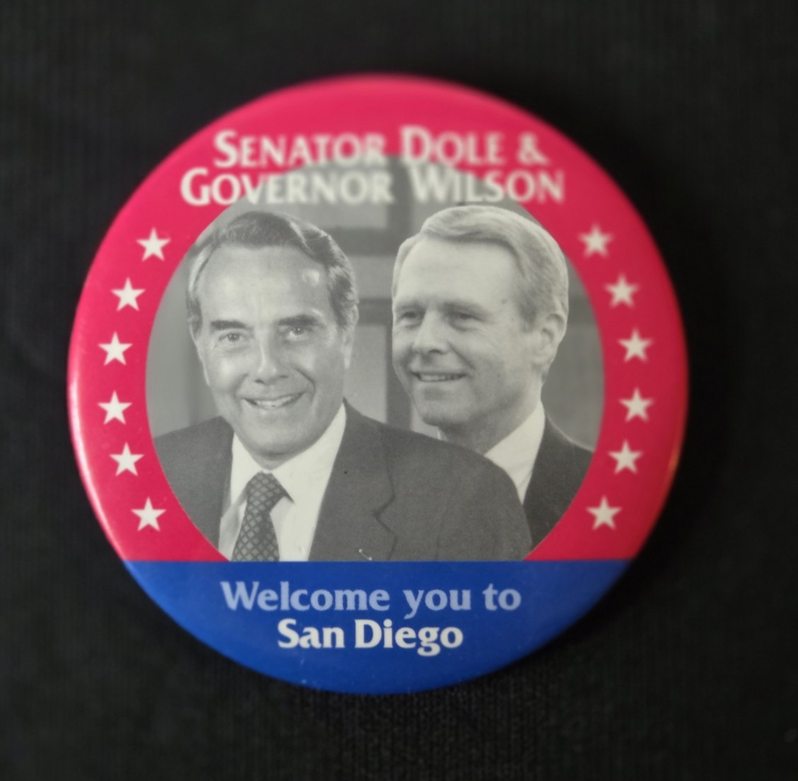 VTG 1996 Bob Dole & California Gov. Pete Wilson 3” Pinback Button RNC Convention