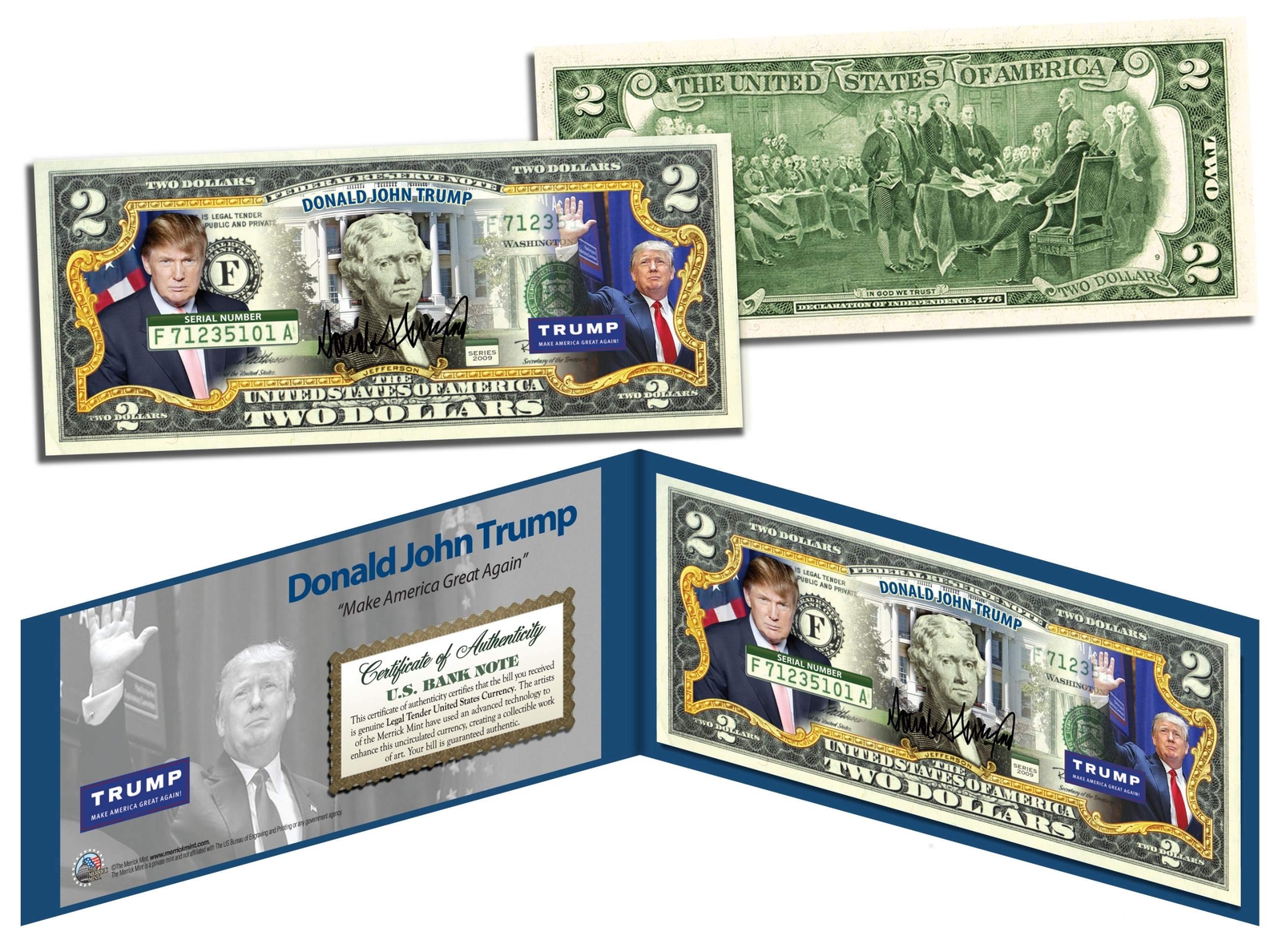 DONALD J. TRUMP President MAGA 2016 OFFICIAL Colorized Legal Tender U.S. $2 Bill