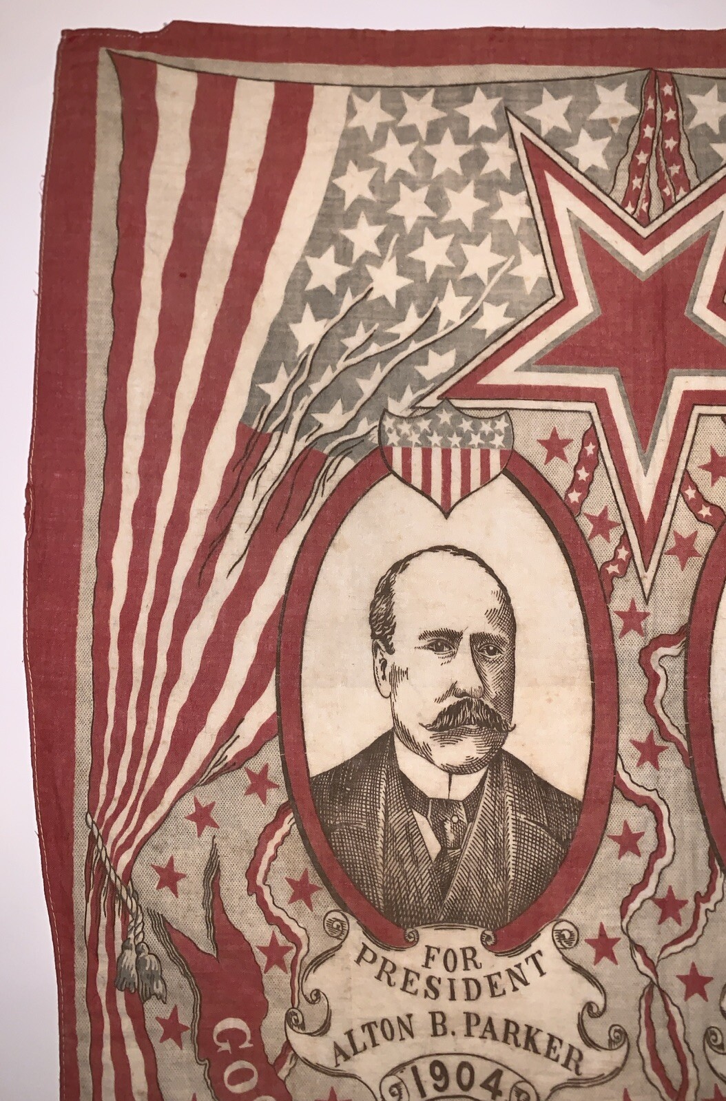 1904, ALTON B. PARKER & HENRY G. DAVIS, PRESIDENTIAL CAMPAIGN BANDANA, 22″ x 24″