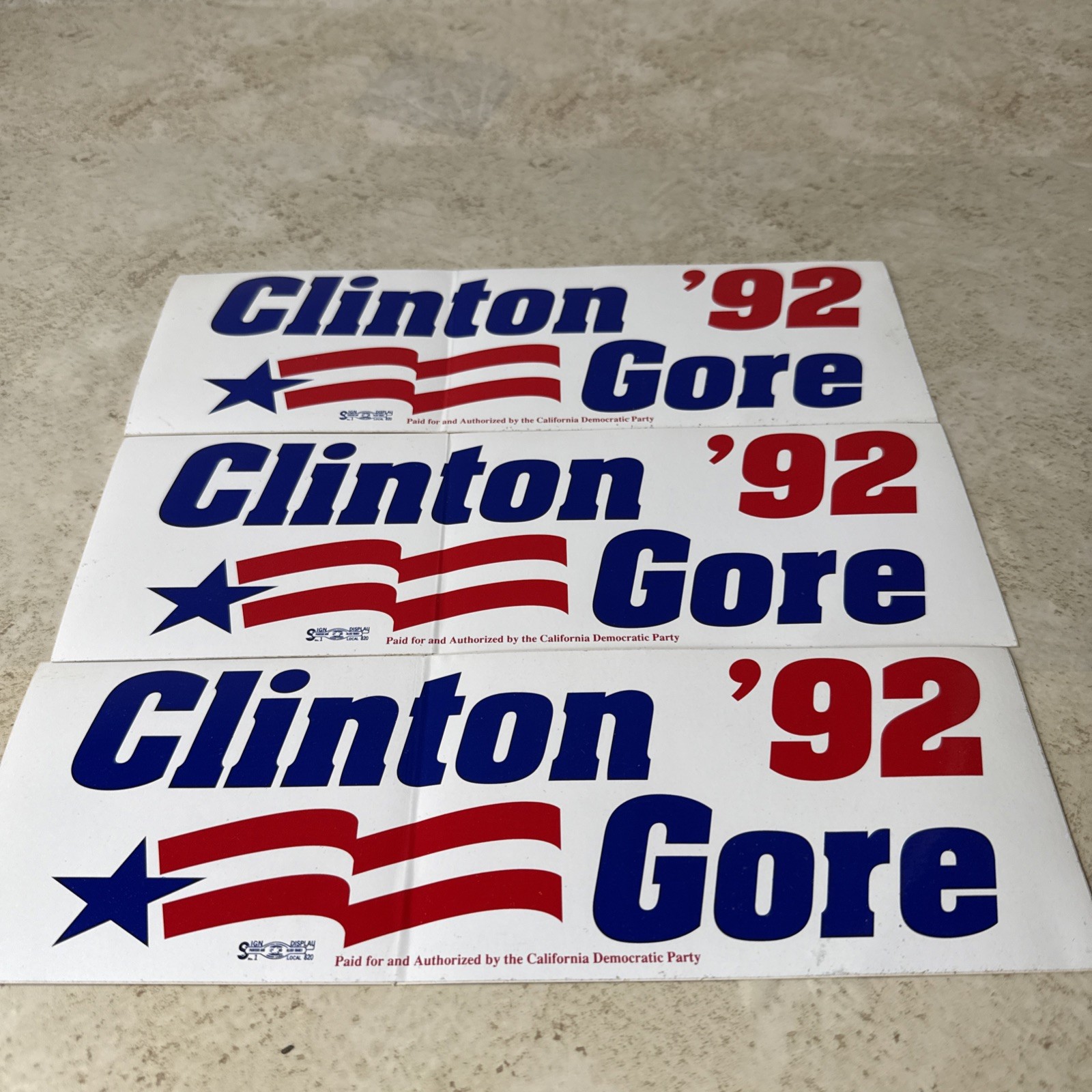 1992 BILL CLINTON AL GORE PRESIDENTIAL CAMPAIGN BUMPER STICKER LOT OF 3