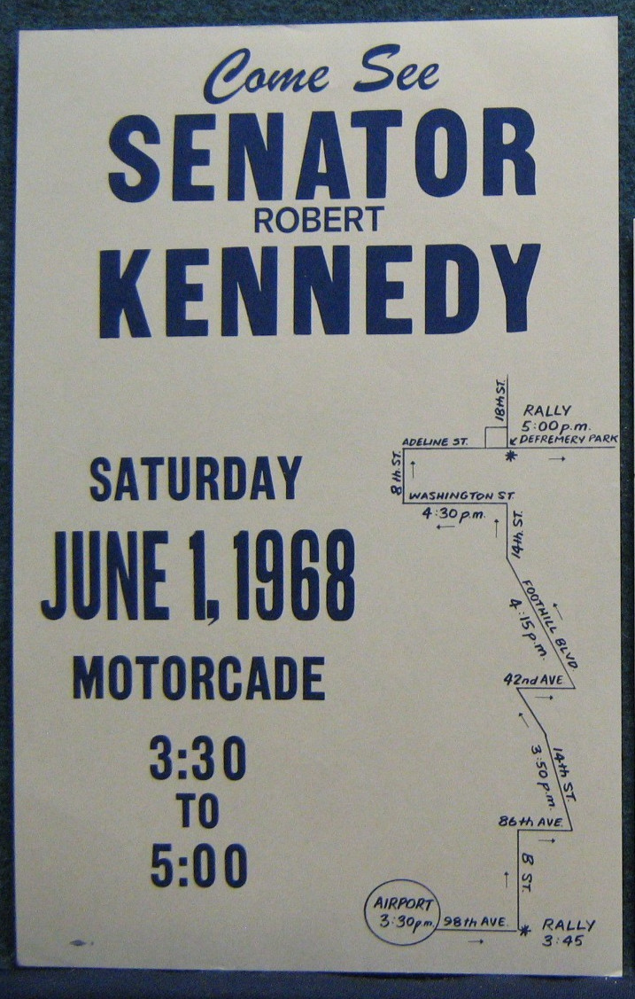 1968 RFK Rally Poster CA Primary Robert F Kennedy For Pres-MOTORCADE ROUTE MAP