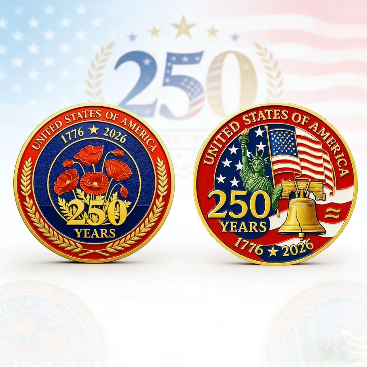 USA 250th Anniversary Commemorative Coin, 17762026 Independence Edition Durab…