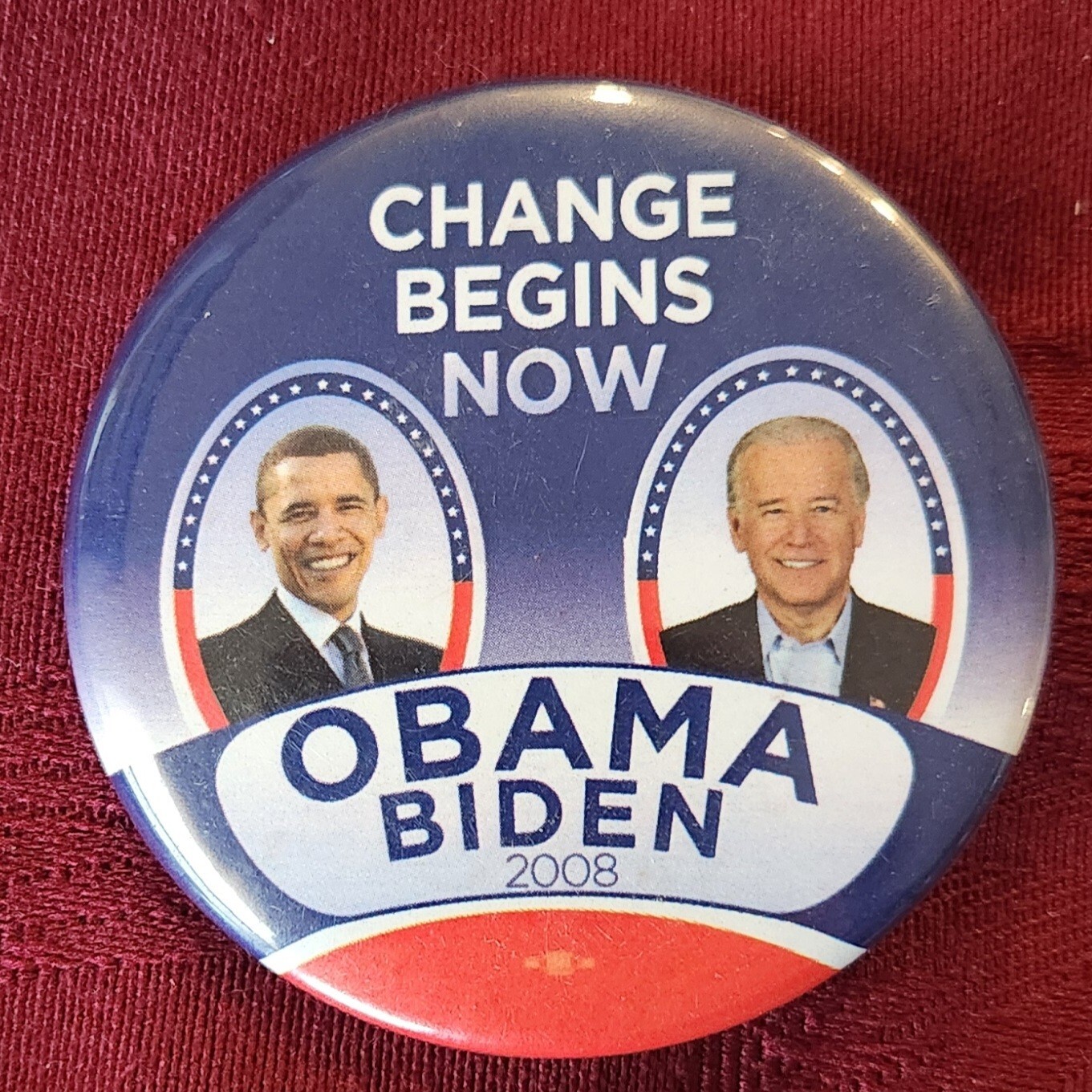 Obama Biden 2008 Pin/Pinkback “Change Begins Now”. 2″