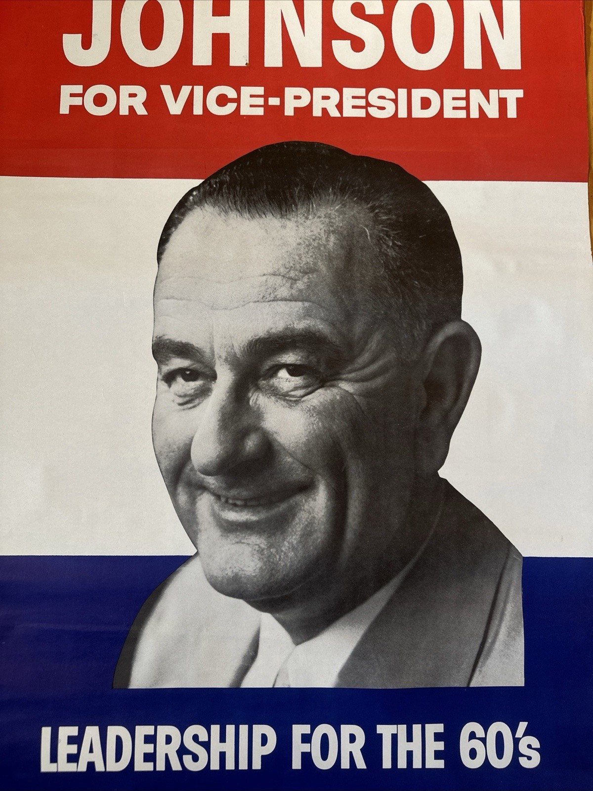 Vintage 1960 Lyndon Johnson Presidential Campaign Poster Large 41” Excellent