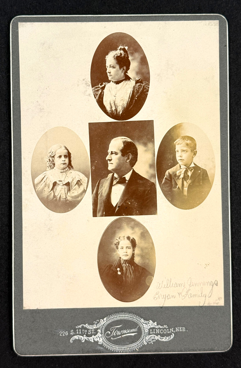 1900 RARE William Jennings Bryan family cabinet card photo Townsend Lincoln NE