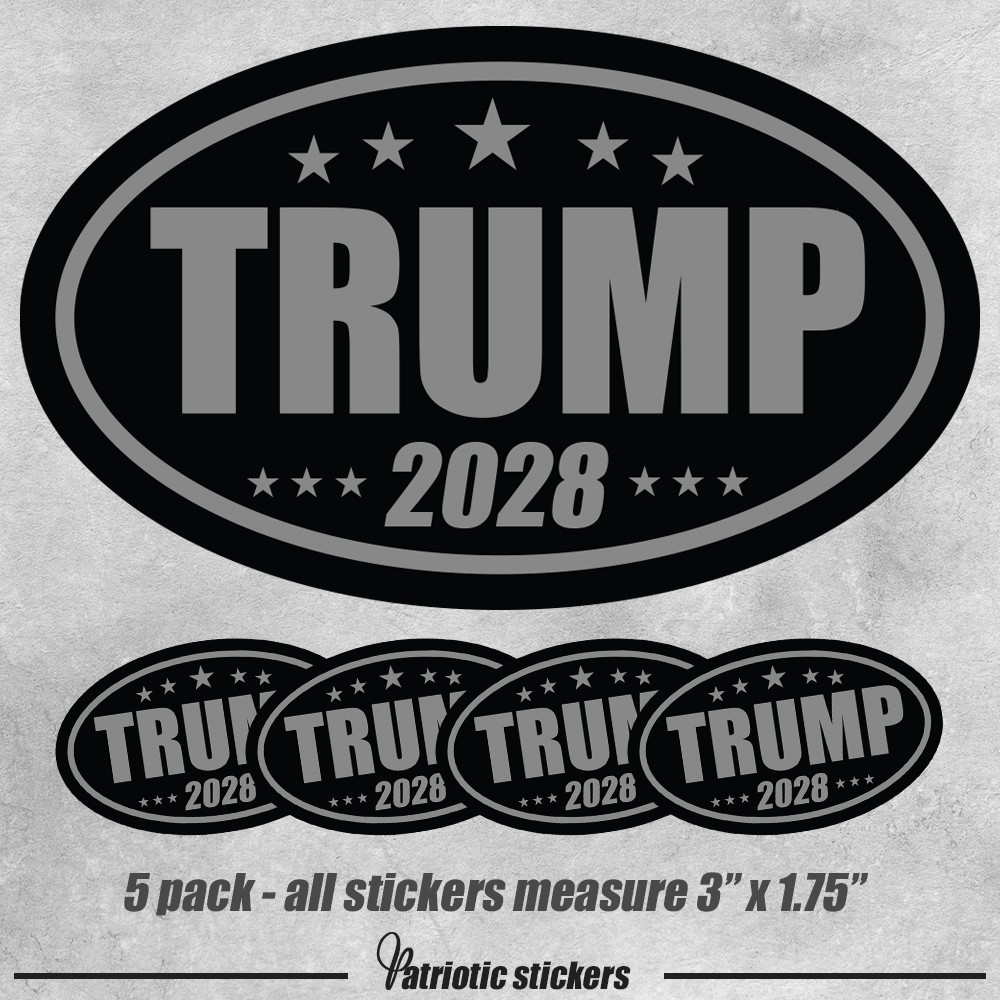 Trump American Dark Stickers 2028 President hard hat oval USA 5pk Black Gray