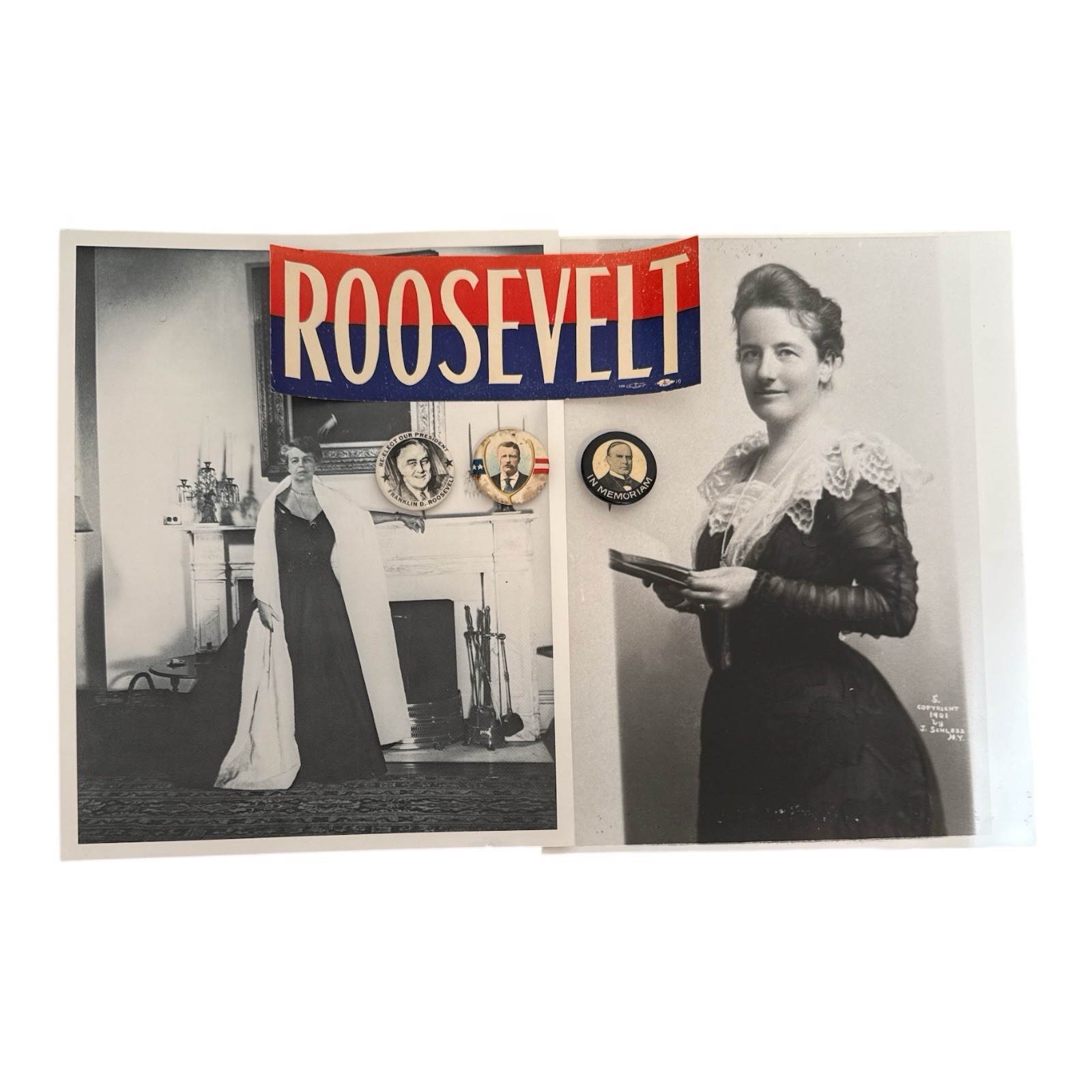 President Teddy & Franklin Roosevelt & McKinley Political Button 1.25″ Wishbone