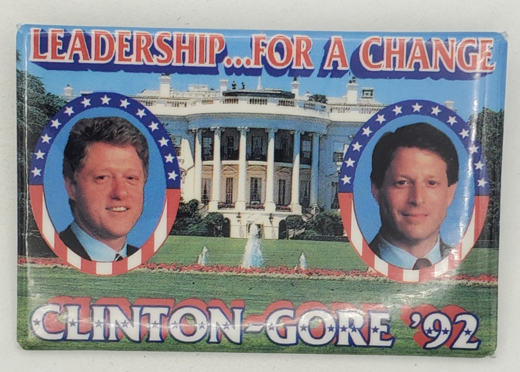 Vtg 92 Clinton Gore Leadership For A Change Rectangular Jugate Pinback Button