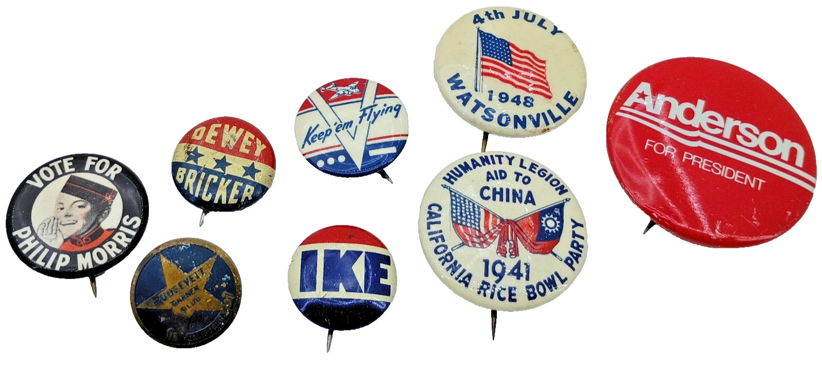 Vintage Roosevelt IKE Anderson Bricker Dewey Patriotic AF Pin Buttons LOT of 8