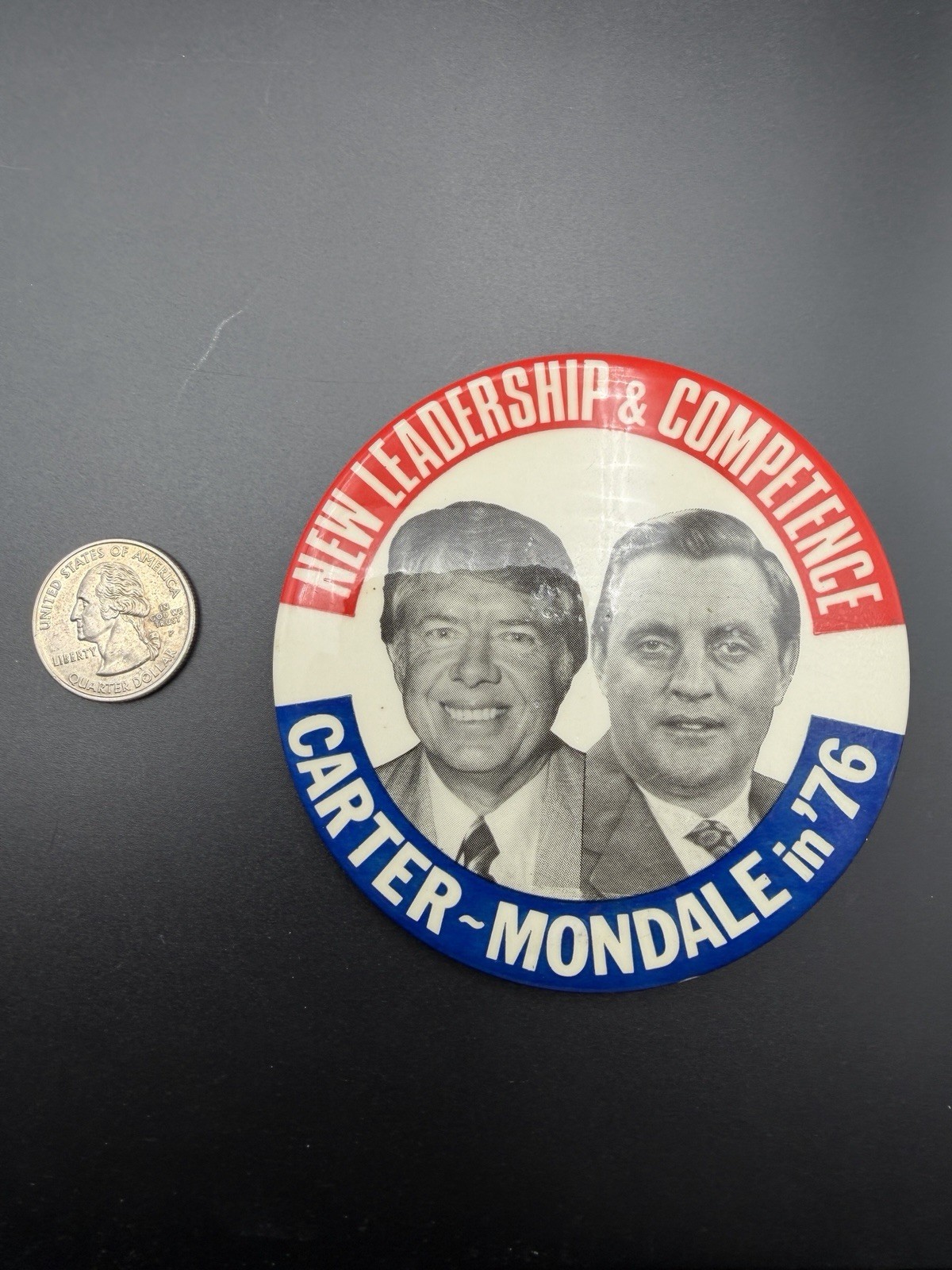 VINTAGE 1976 Jimmy Carter Walter Mondale Campaign Button 3.5″ LARGE – NG Slater