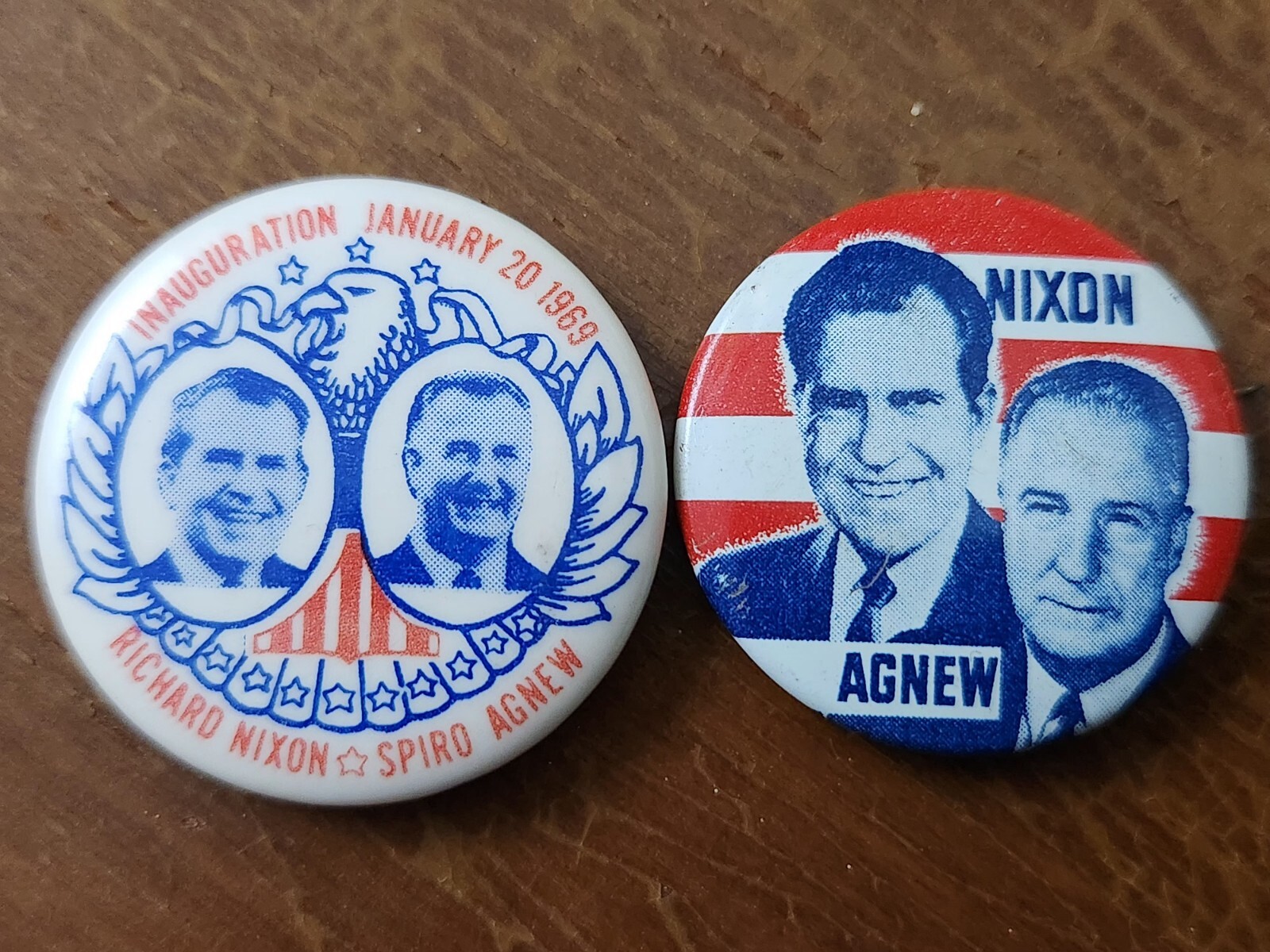 VINTAGE– 2-NIXON AND AGNEW CAMPAIGN & INAUGURATION BUTTON / PIN+FREE BONUS