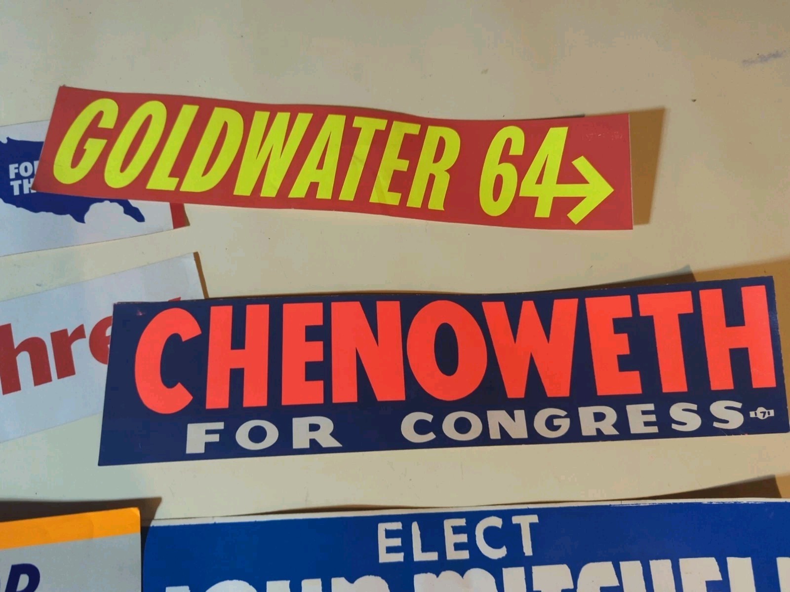 Vintage 1960s Political Bumper Sticker Lot Johnson Goldwater Humphrey Muskie