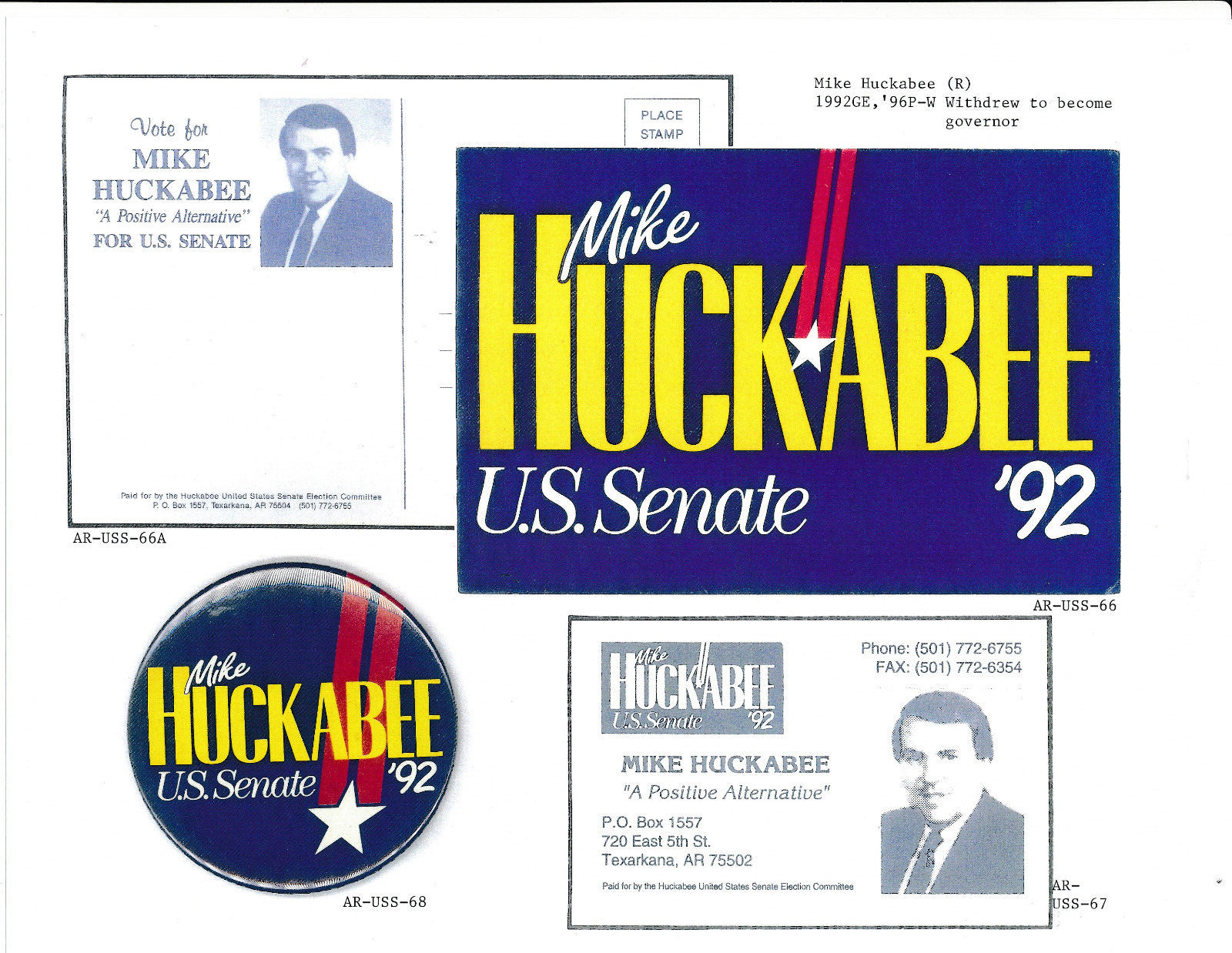 All color 226 page book Political Campaign Items Arkansas & Oklahoma