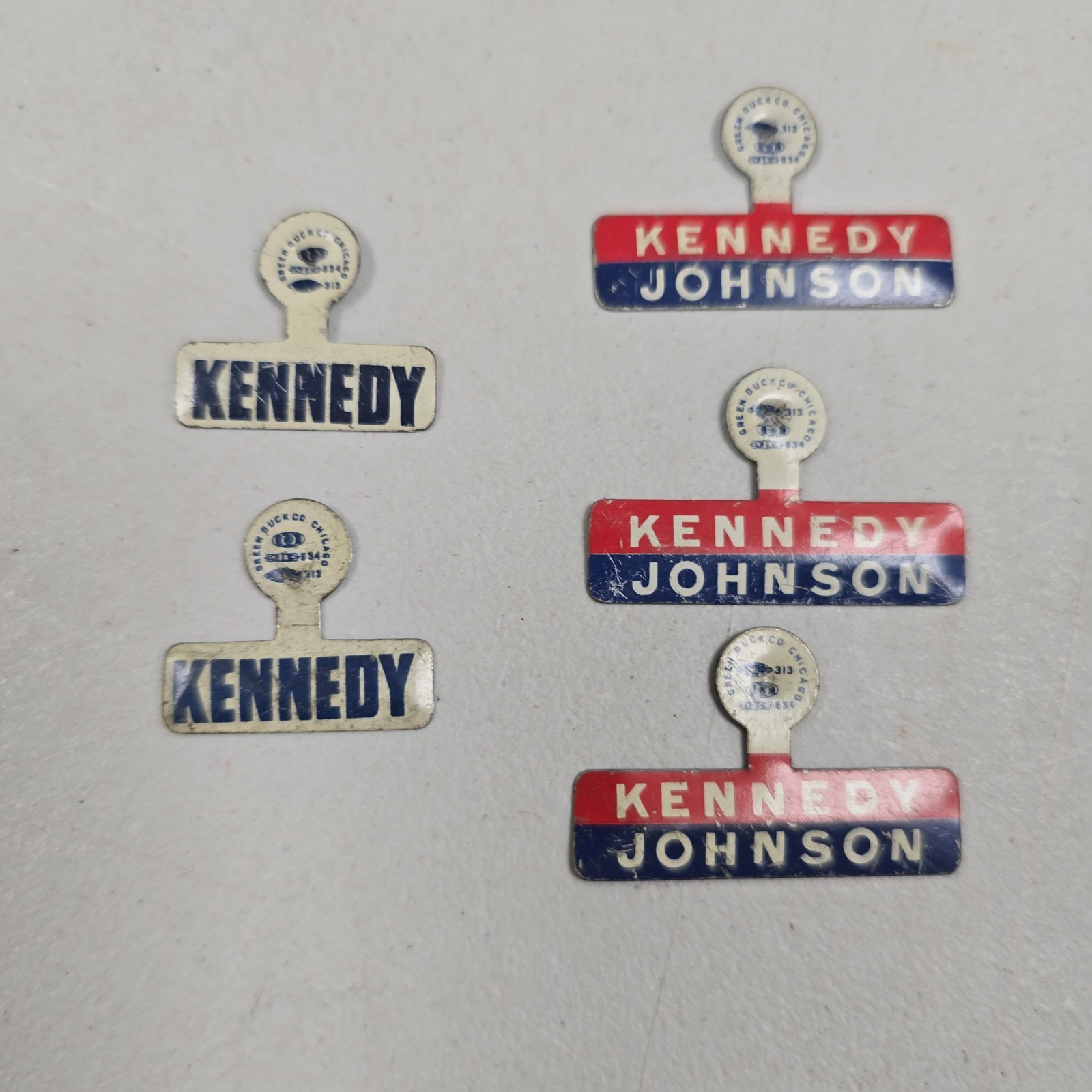 Vintage Lot of 5 – 1960 JFK KENNEDY JOHNSON Metal Lapel TAB