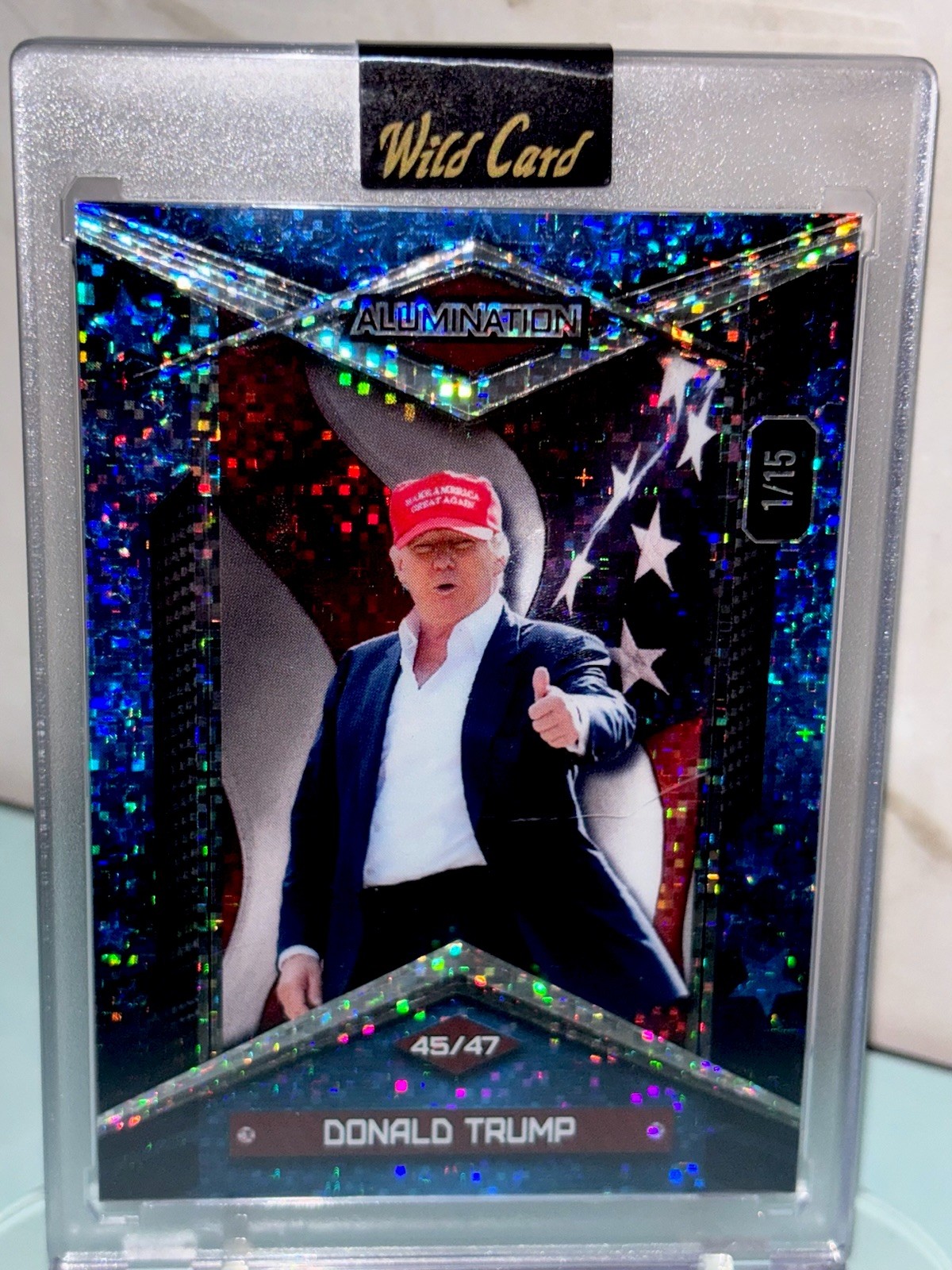 Donald J Trump 1 of 15 Alumination Blue Subset Sparkel Wild Card 2025