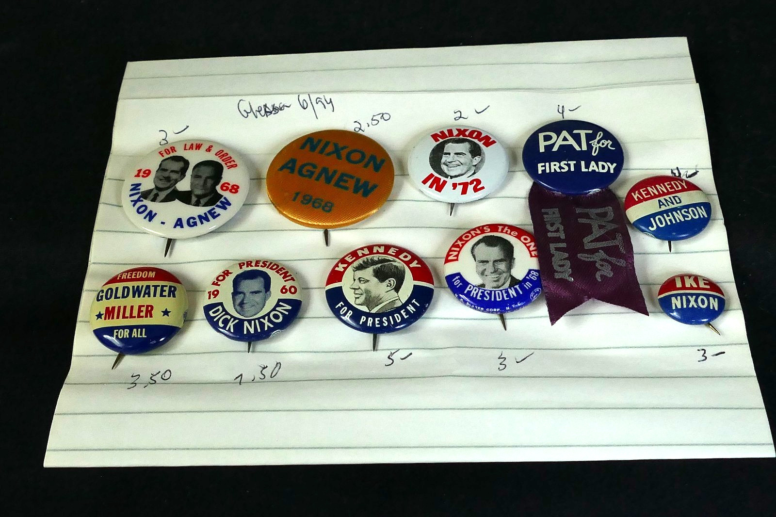 10 Presidential Campaign Button Pin Assortment 1956-1972 Nixon JFK Goldwater ETC
