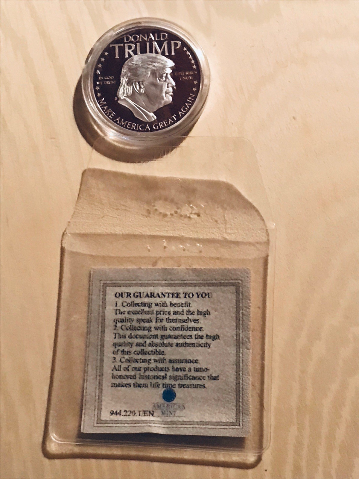 AMERICAN MINT DONALD TRUMP SILVER PLATED COIN Issued Date 2016