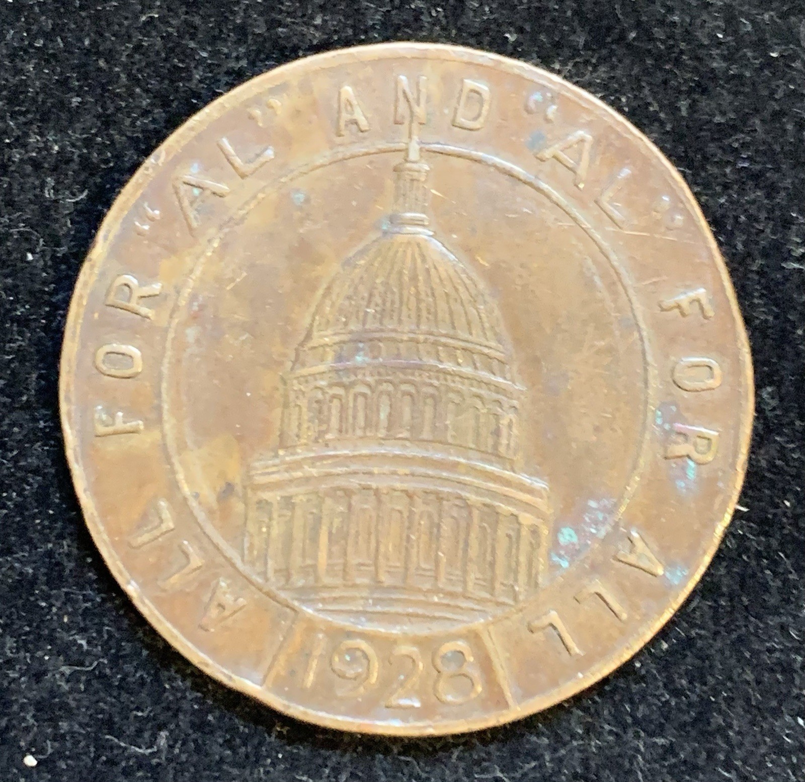 1928 Alfred E. Smith For President Brass Coin Token “All For Al” “Al For All”