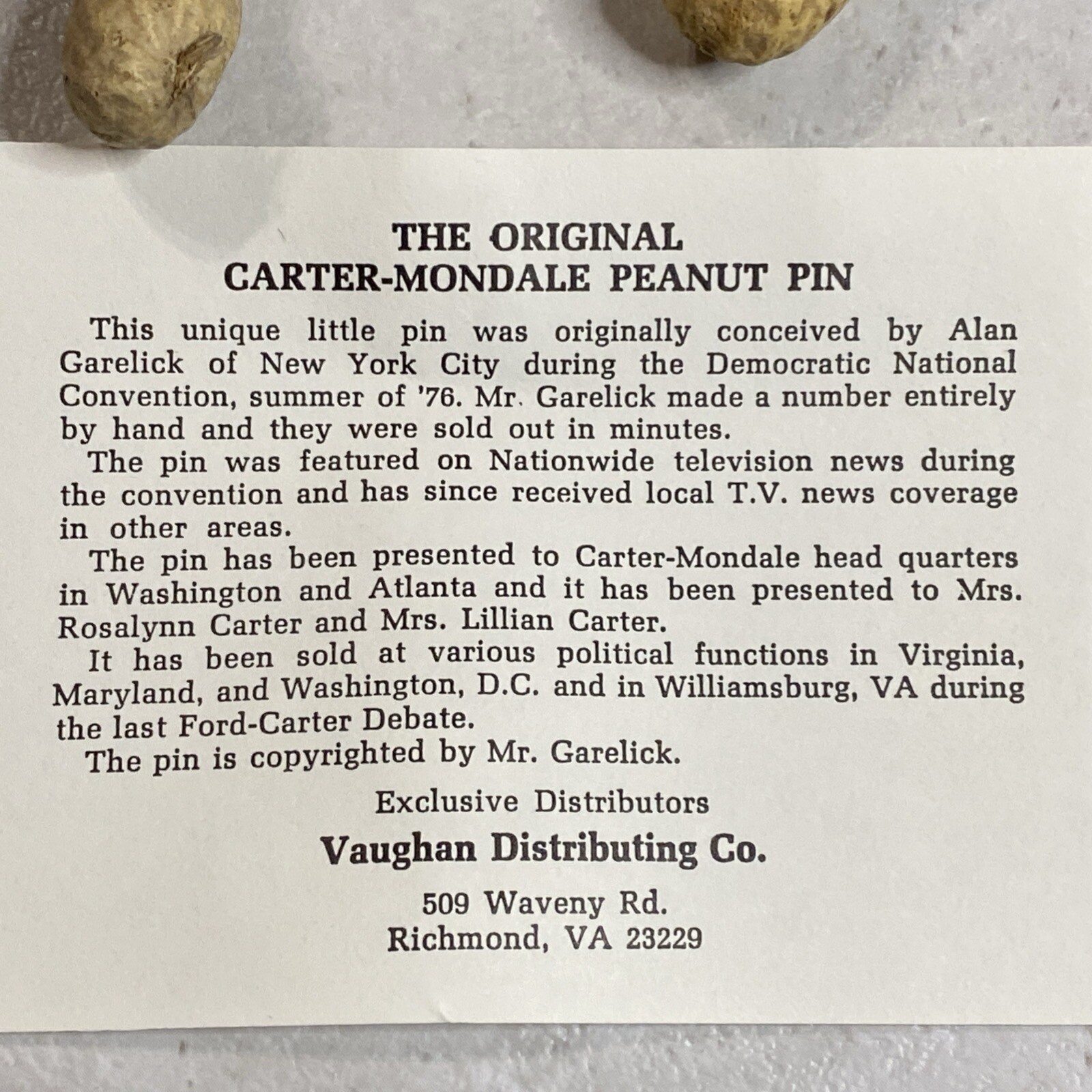 (2) Carter Mondale Peanut Pin Presidential Campaign Pin Button ‘76 Alan Garelick