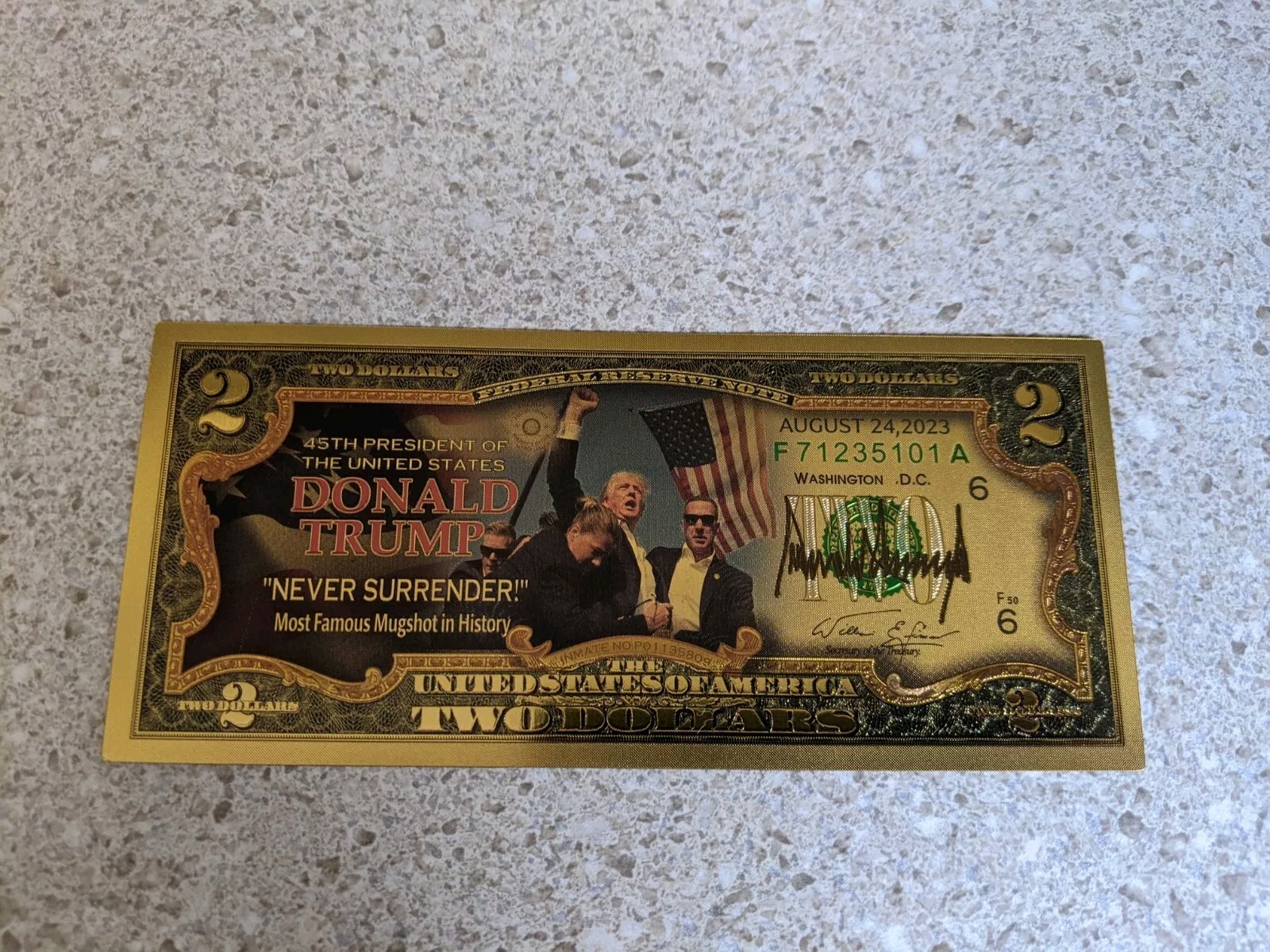 Trump 2 Dollars Gold Banknote 2024 Attack on Trump US President MAGA Note