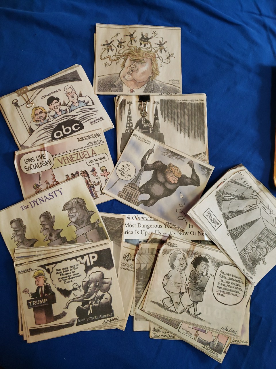 Lot of over 80 Political Satire Cartoons cut outs 2015 2016 Trump Hillary