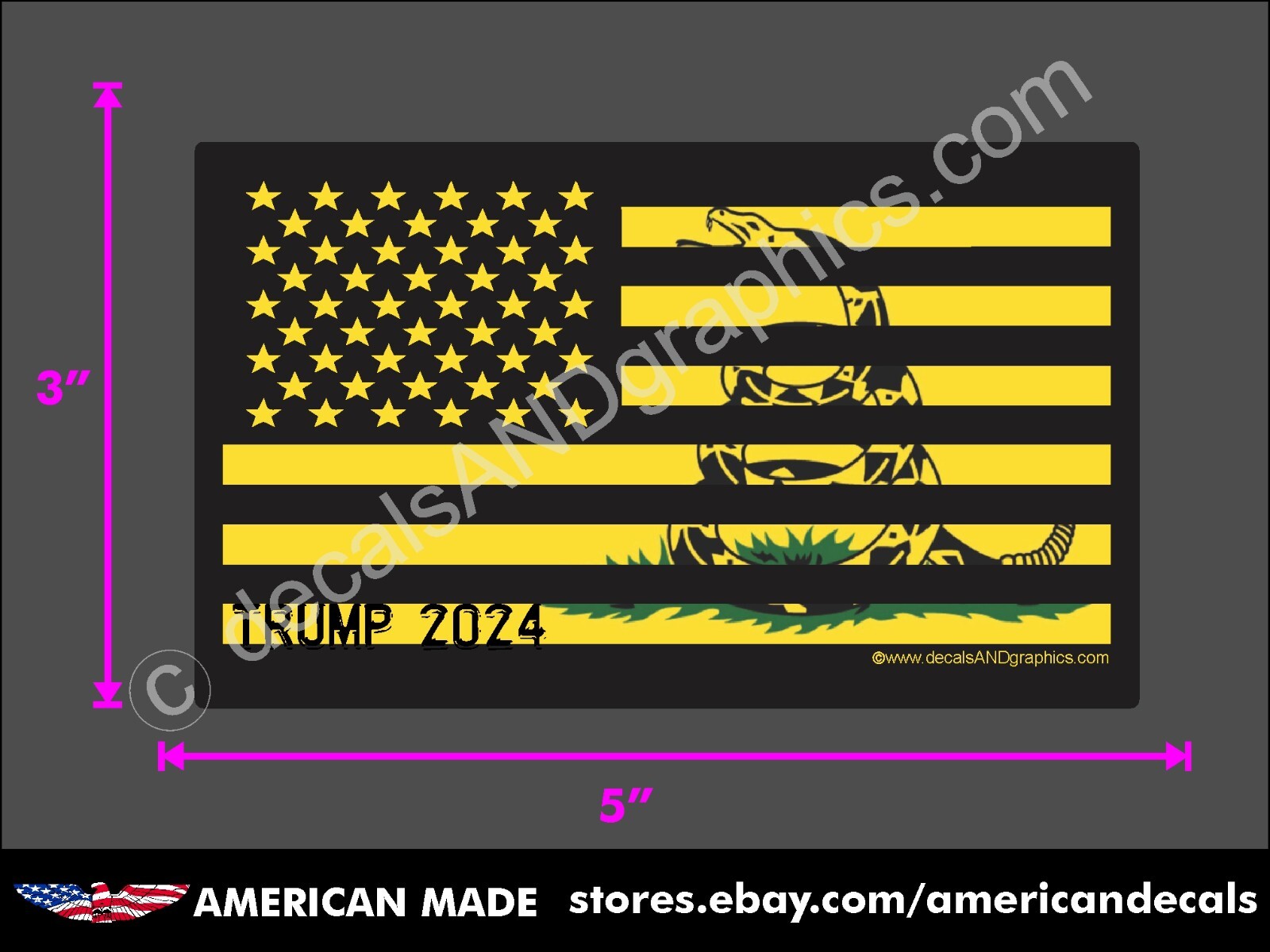 TRUMP 2024 STICKER GADSDEN FLAG TREAD ON ME AMERICAN BLACK FLAG DECAL