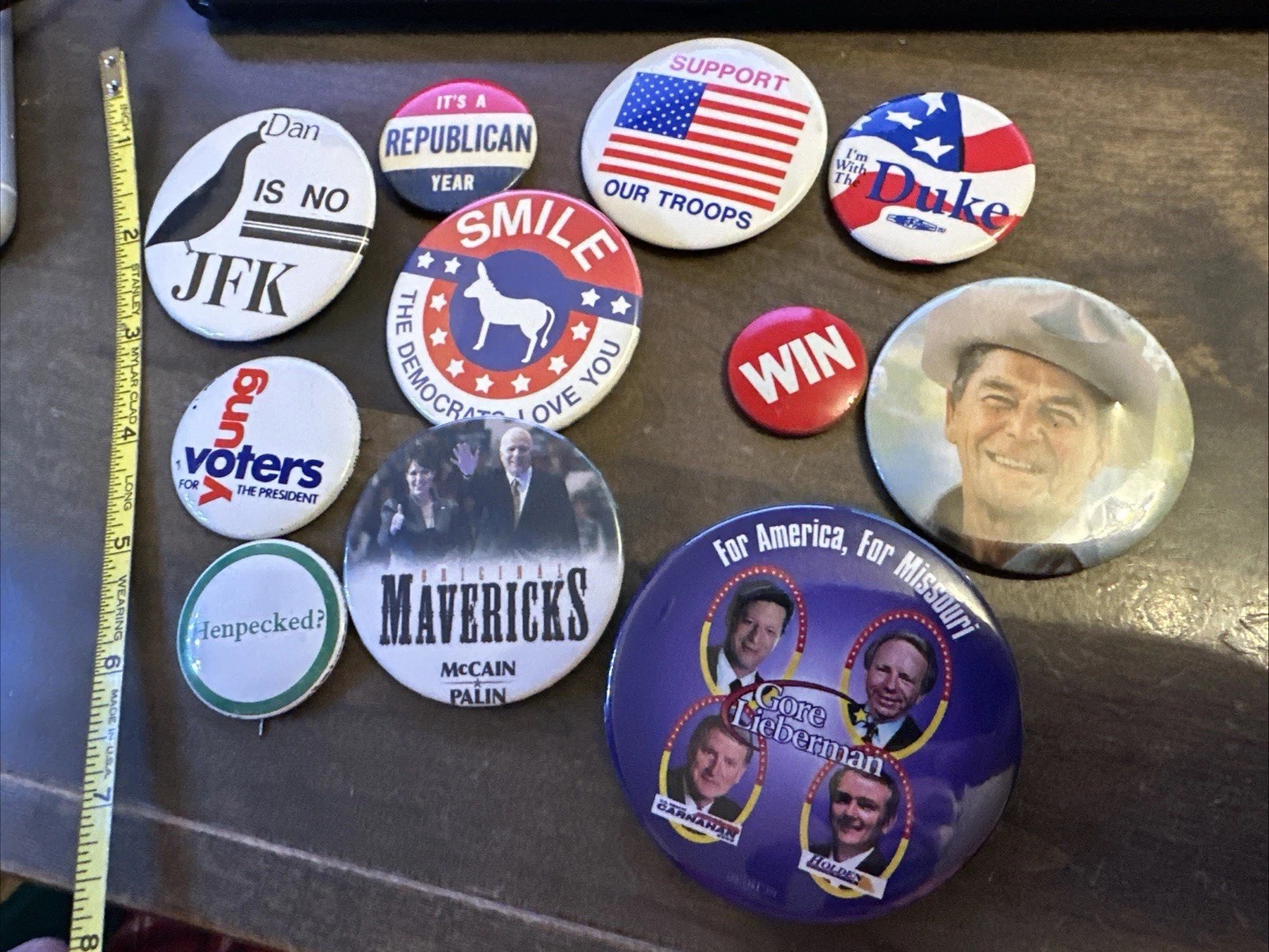 Vintage Political Campaign Button Lot (11) – Mixed Presidents, Slogans & Eras