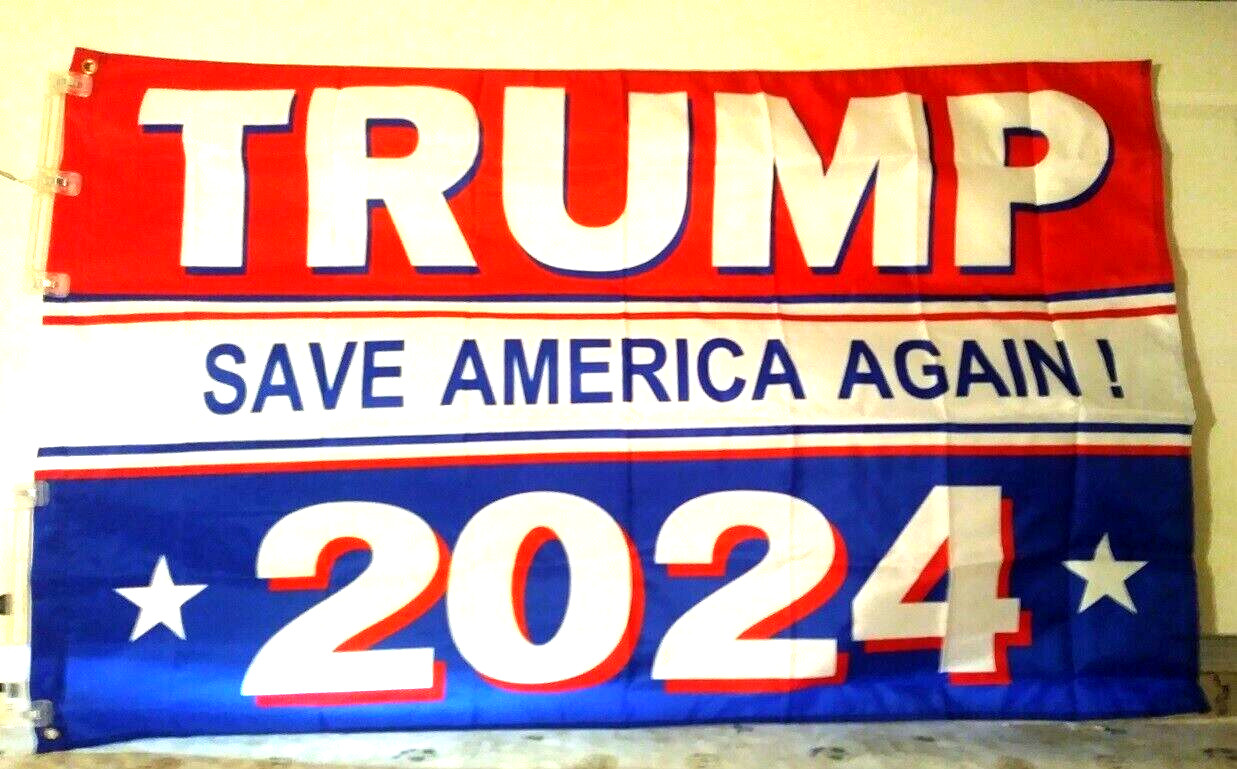 Trump 2024 Save America Again Red White Blue MAGA Conservative Flag USA