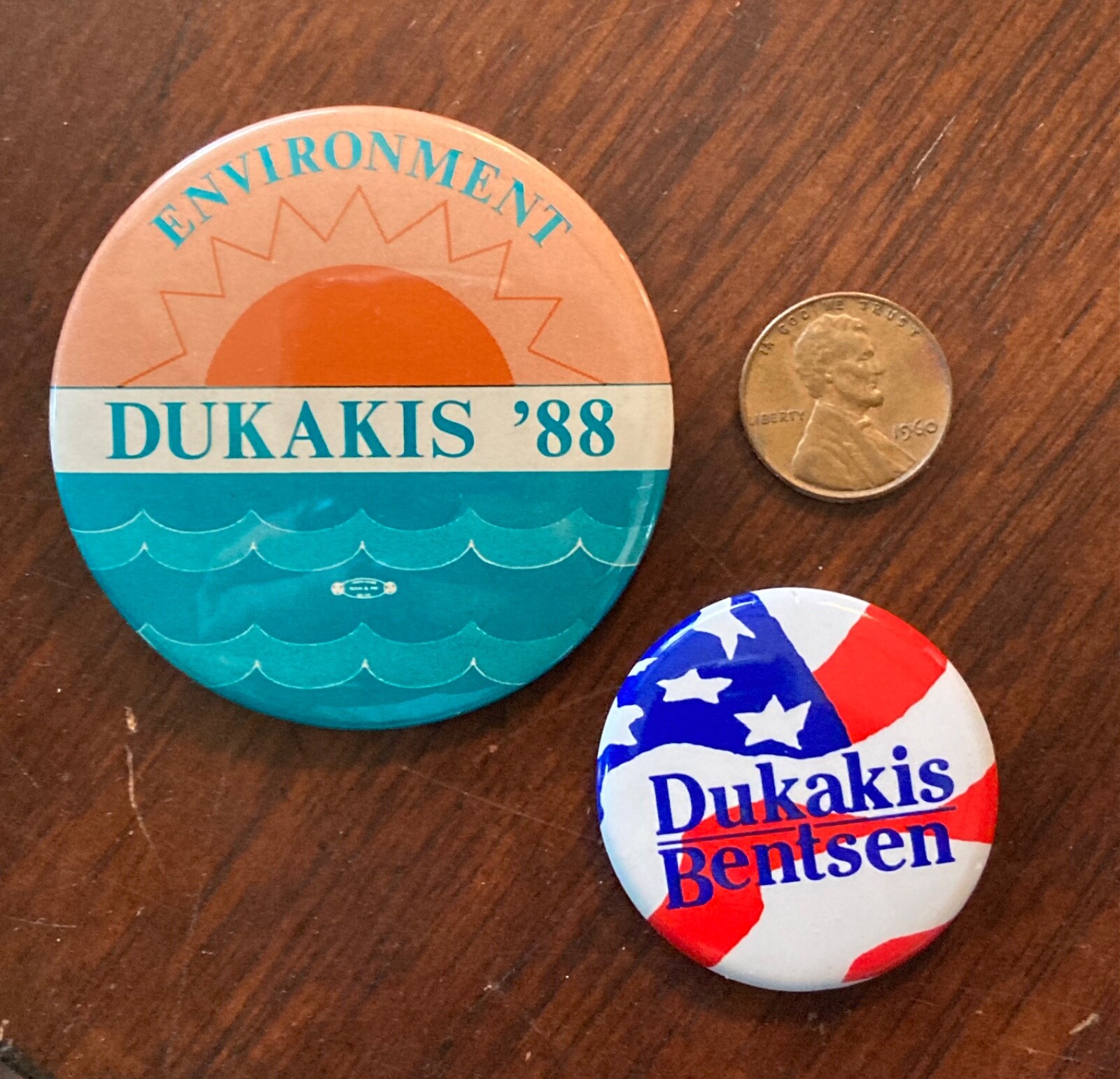 Michael Dukakis 1988 pres. political campaign pin button Environment