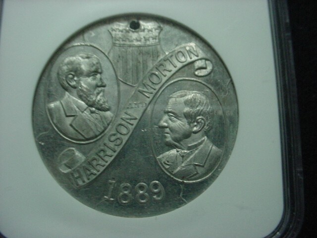 1888 Harrison & Morton Presidential Campaign Medal, NGC Grade MS 62