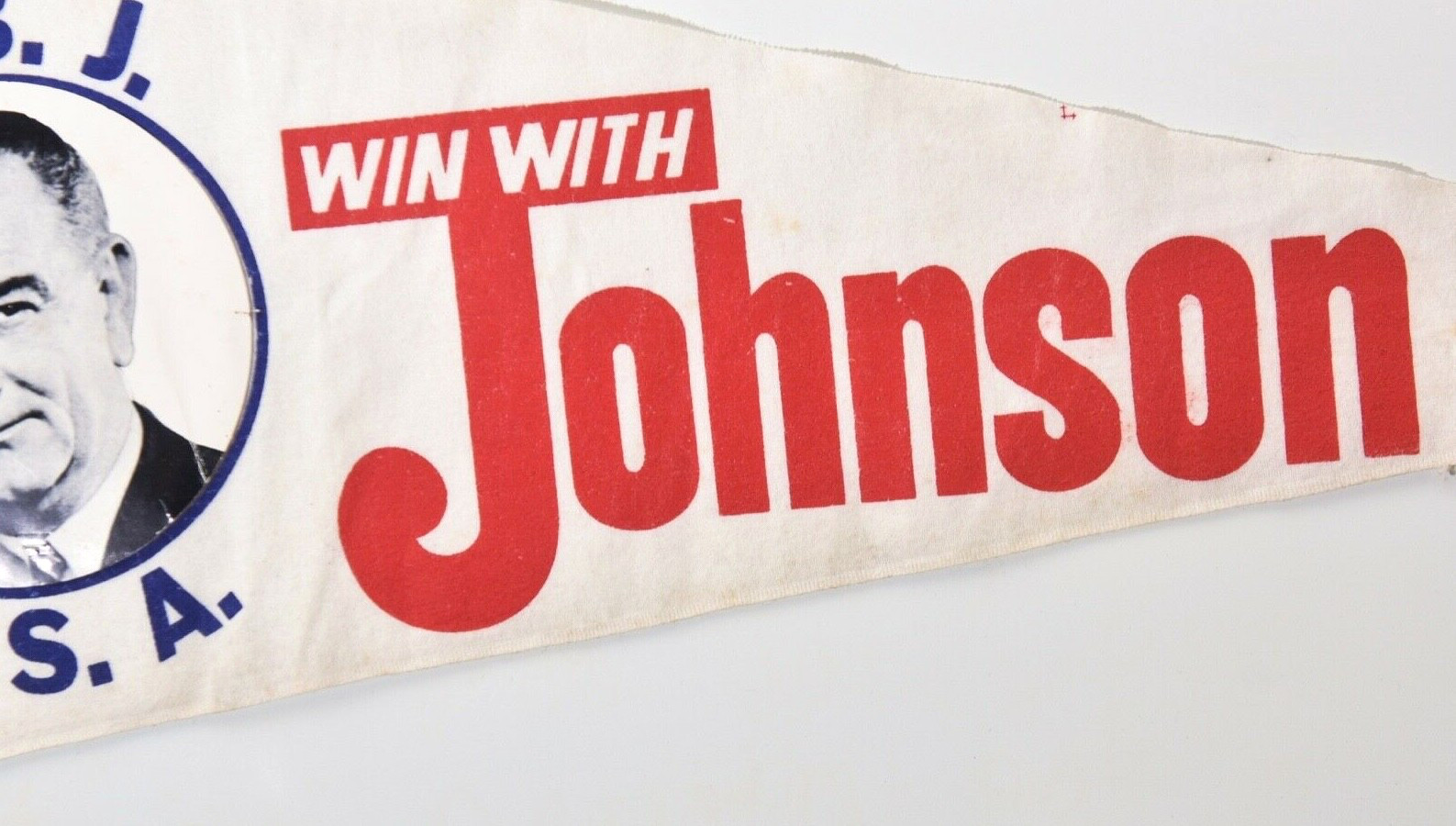 1964 LBJ Win With Johnson Soft Felt Pennant/Banner-Lyndon Baines Johnson