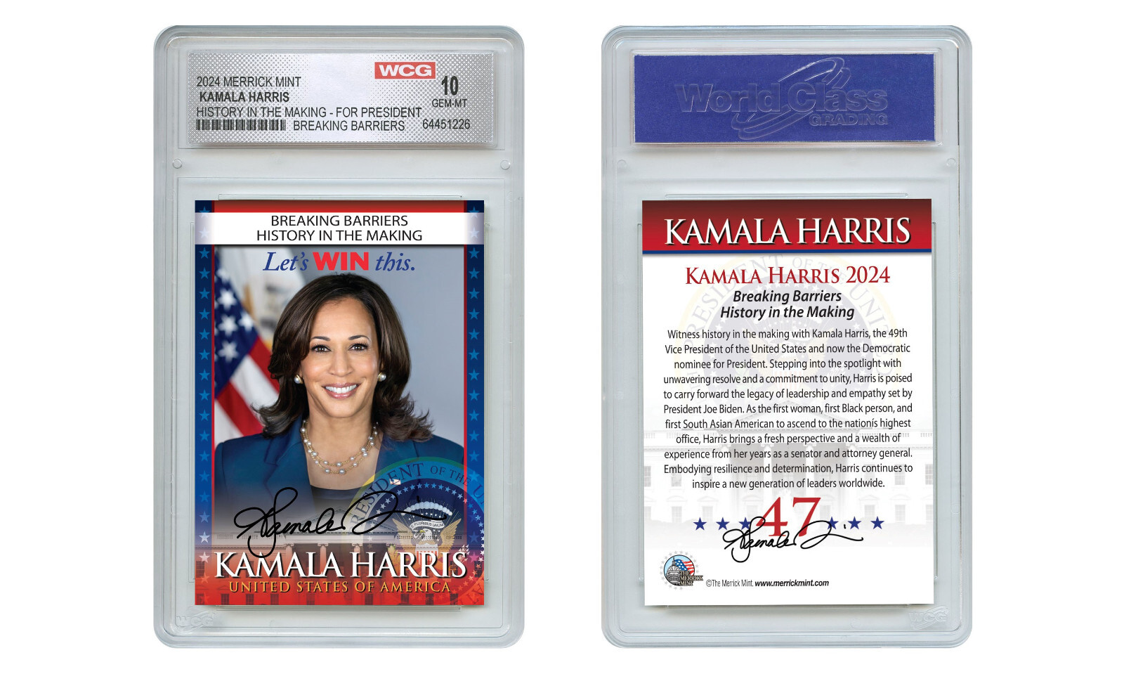 KAMALA HARRIS For 47th President 2024 Official Trading Card – Graded GEM MINT 10