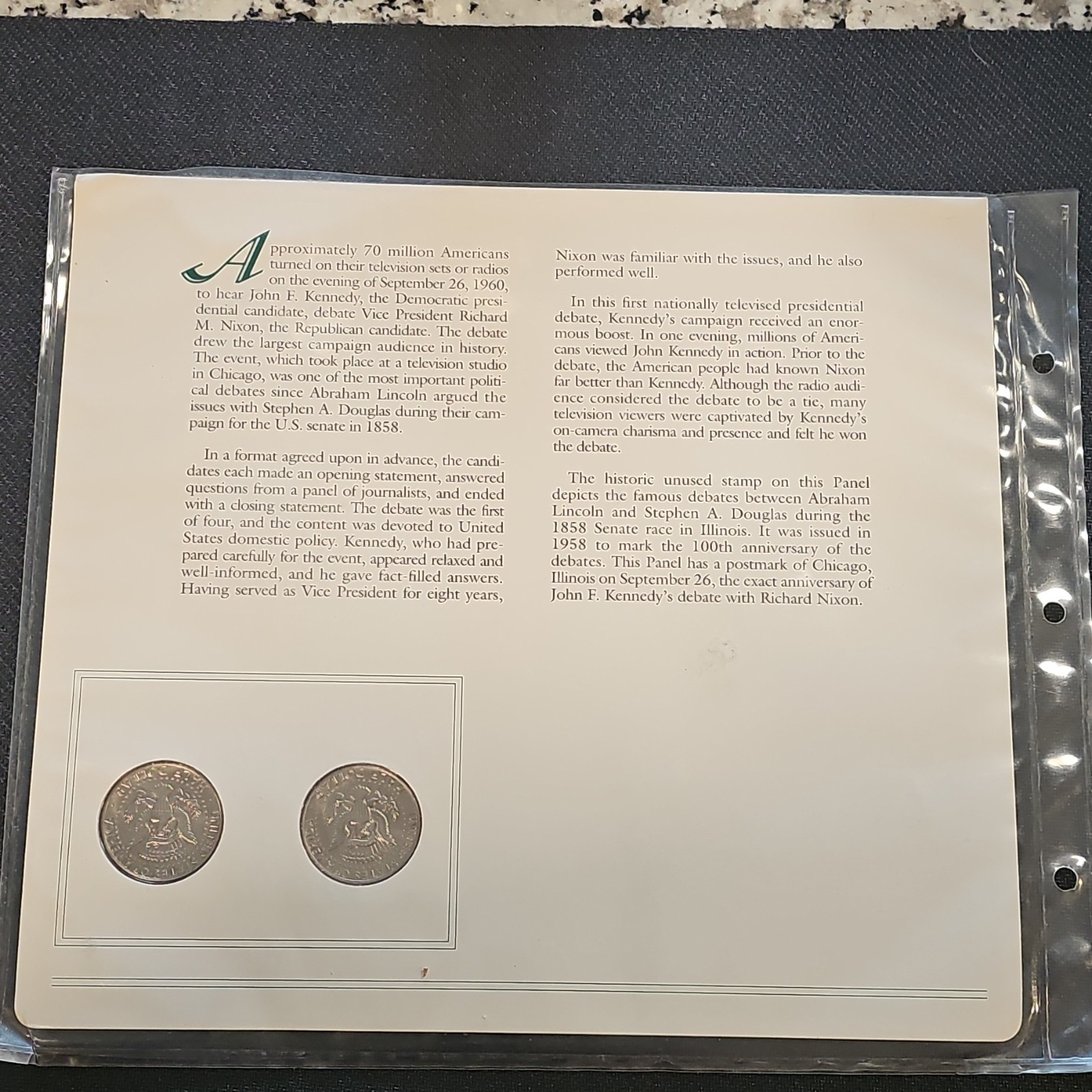 JFK 1960 Campaign Commemorative Coin Panel Sept 26 1960 Chicago IL